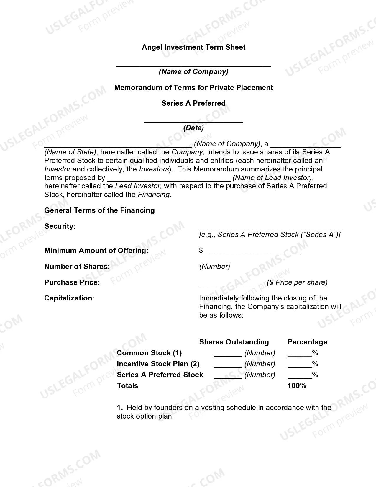 Angel Investment Term Sheet Thumbnail