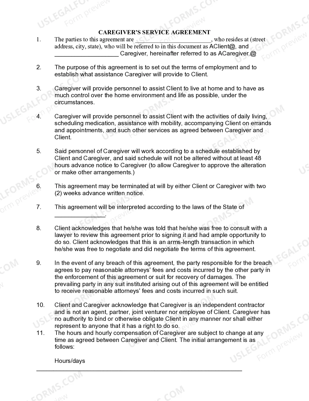 Personal Care Service Agreement - Caregiver for Elderly or Disabled - Consent Thumbnail