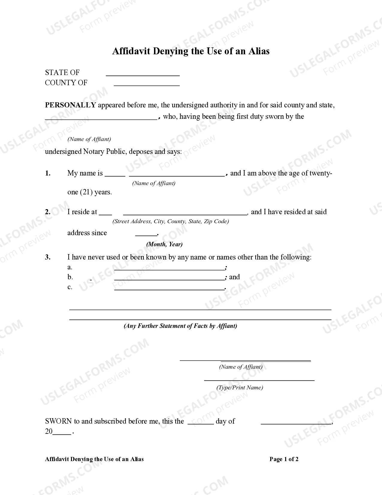 Affidavit Denying the Use of an Alias Thumbnail