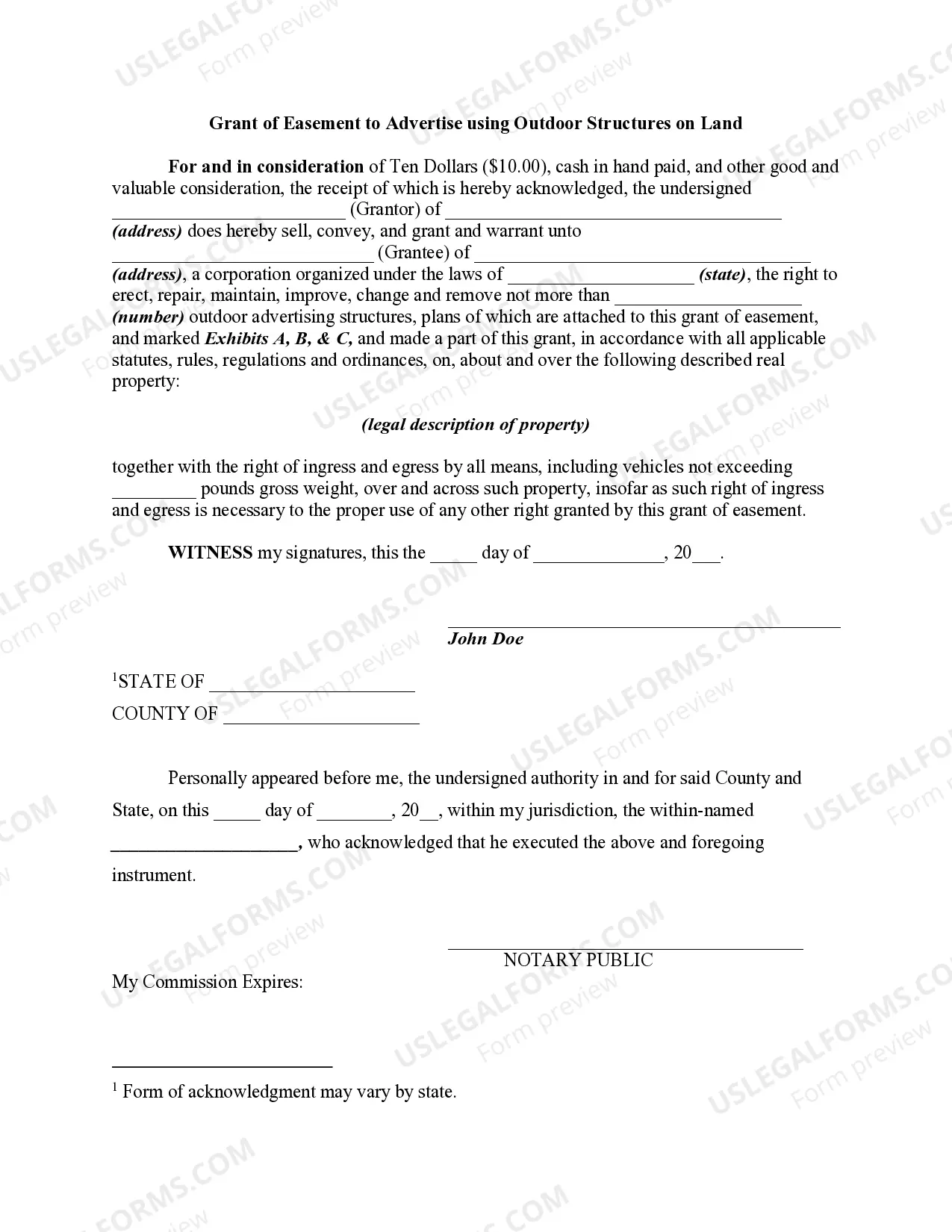 Grant of Easement to Advertise using Outdoor Structures on Land Thumbnail
