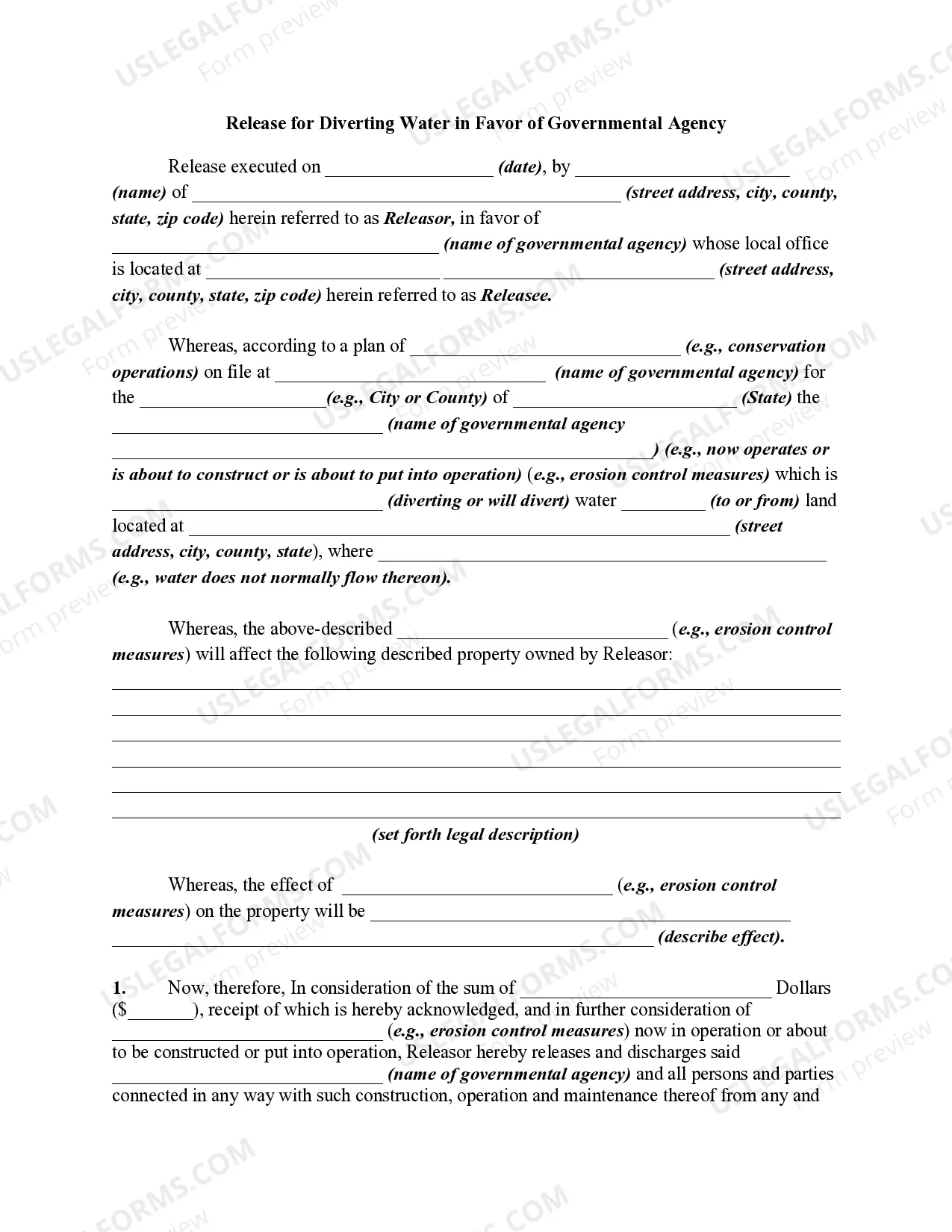 Release for Diverting Water in Favor of Governmental Agency Thumbnail