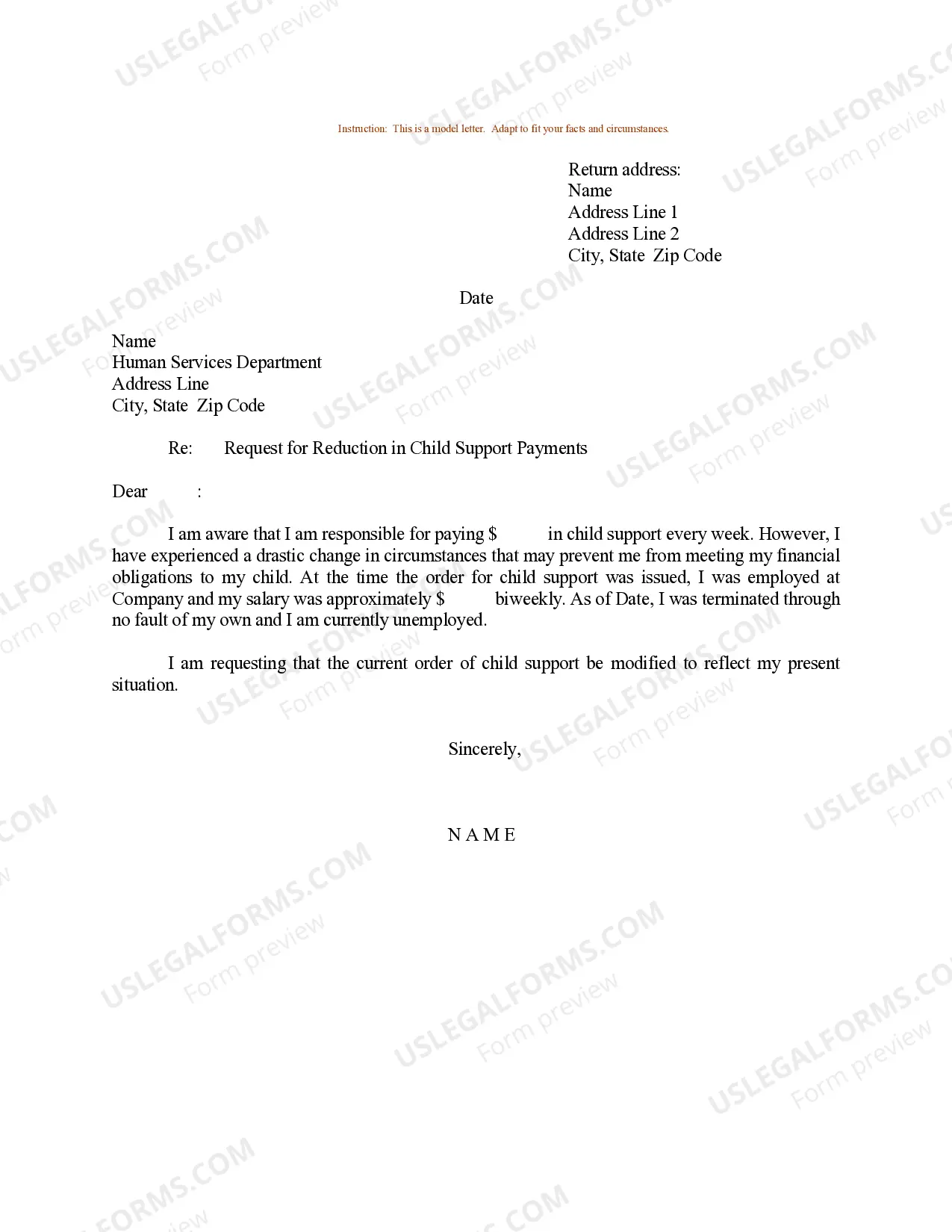 Sample Letter for Request for Reduction in Child Support Payments Thumbnail