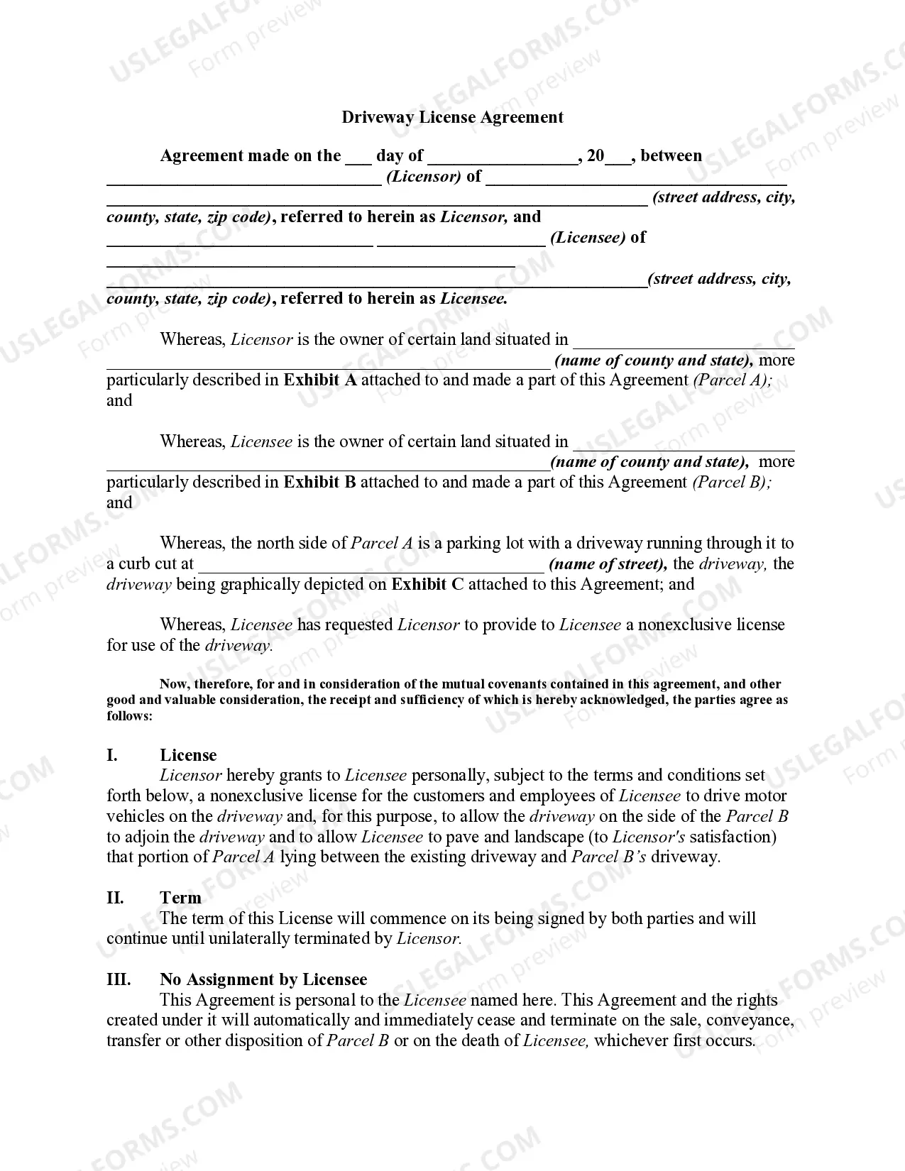 Driveway License Agreement Thumbnail