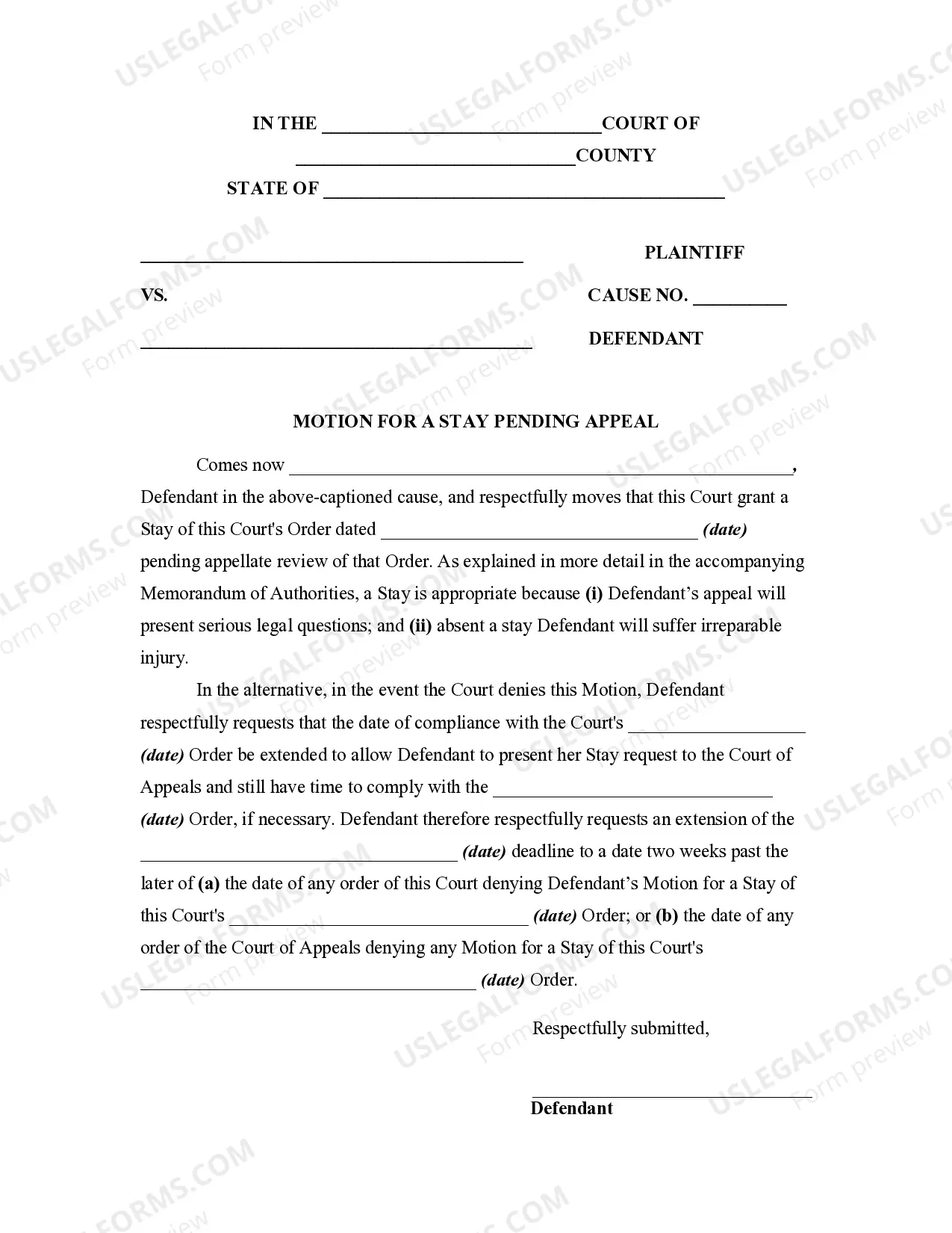 Motion For Stay Pending Appeal and Notice of Motion Thumbnail