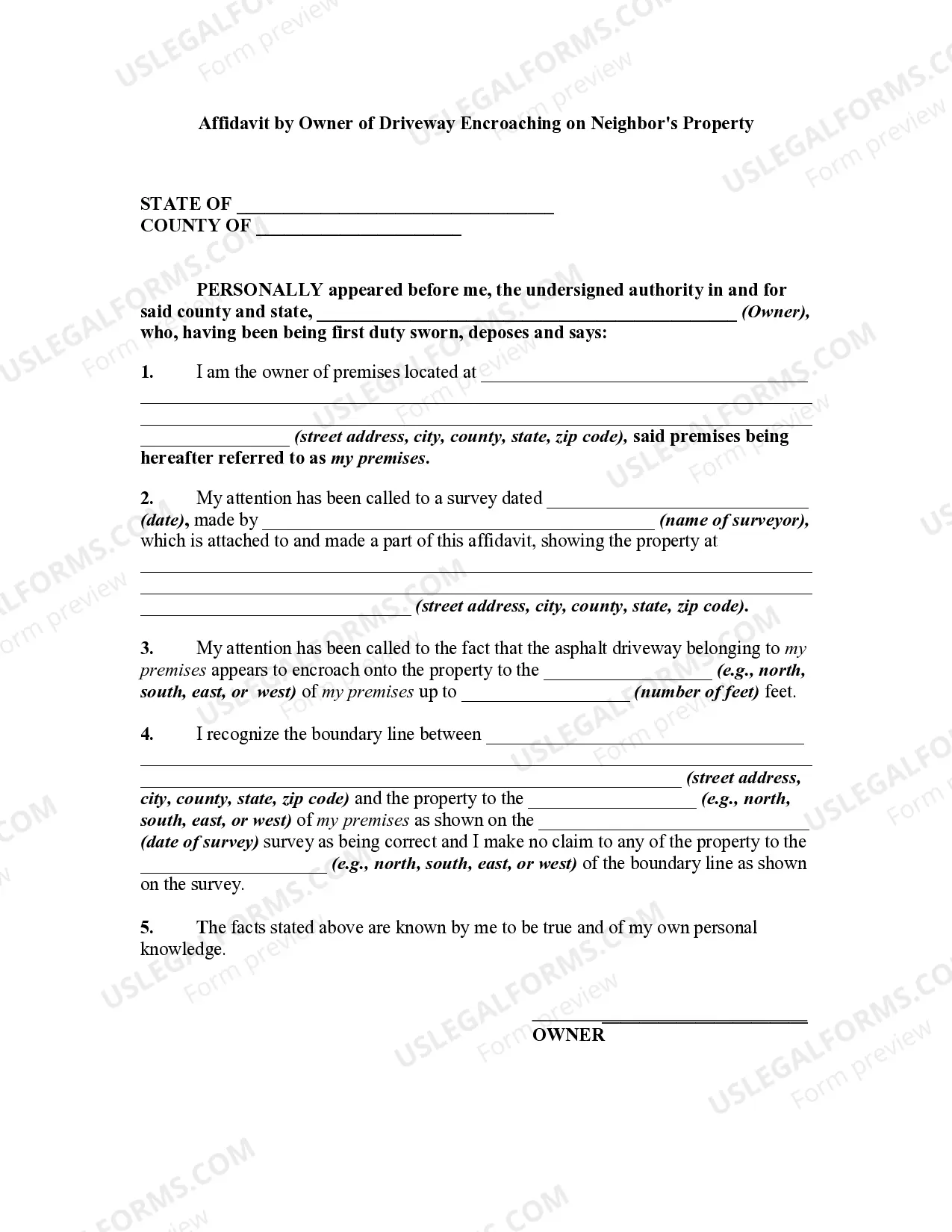 Affidavit by Owner of Driveway Encroaching on Neighbor's Property Thumbnail