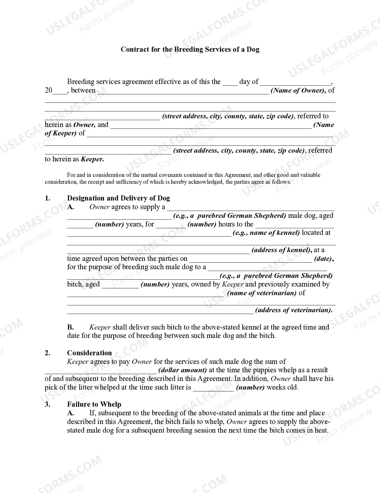 Contract for the Breeding Services of a Dog Thumbnail