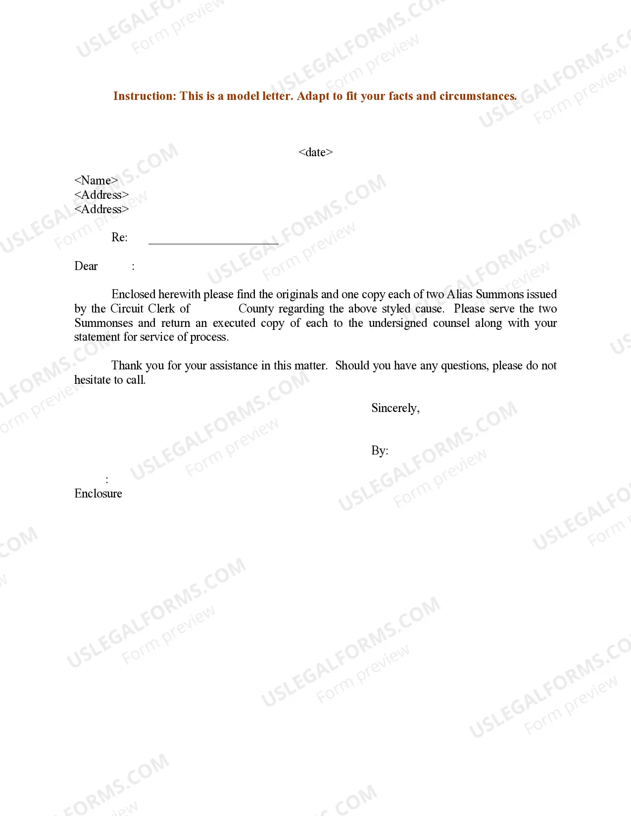 Sample Letter for Alias Summonses Thumbnail