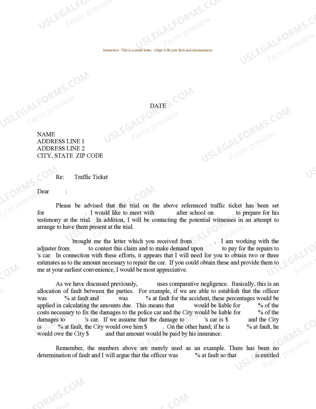 Sample Letter concerning Trial Date for Traffic Ticket Thumbnail