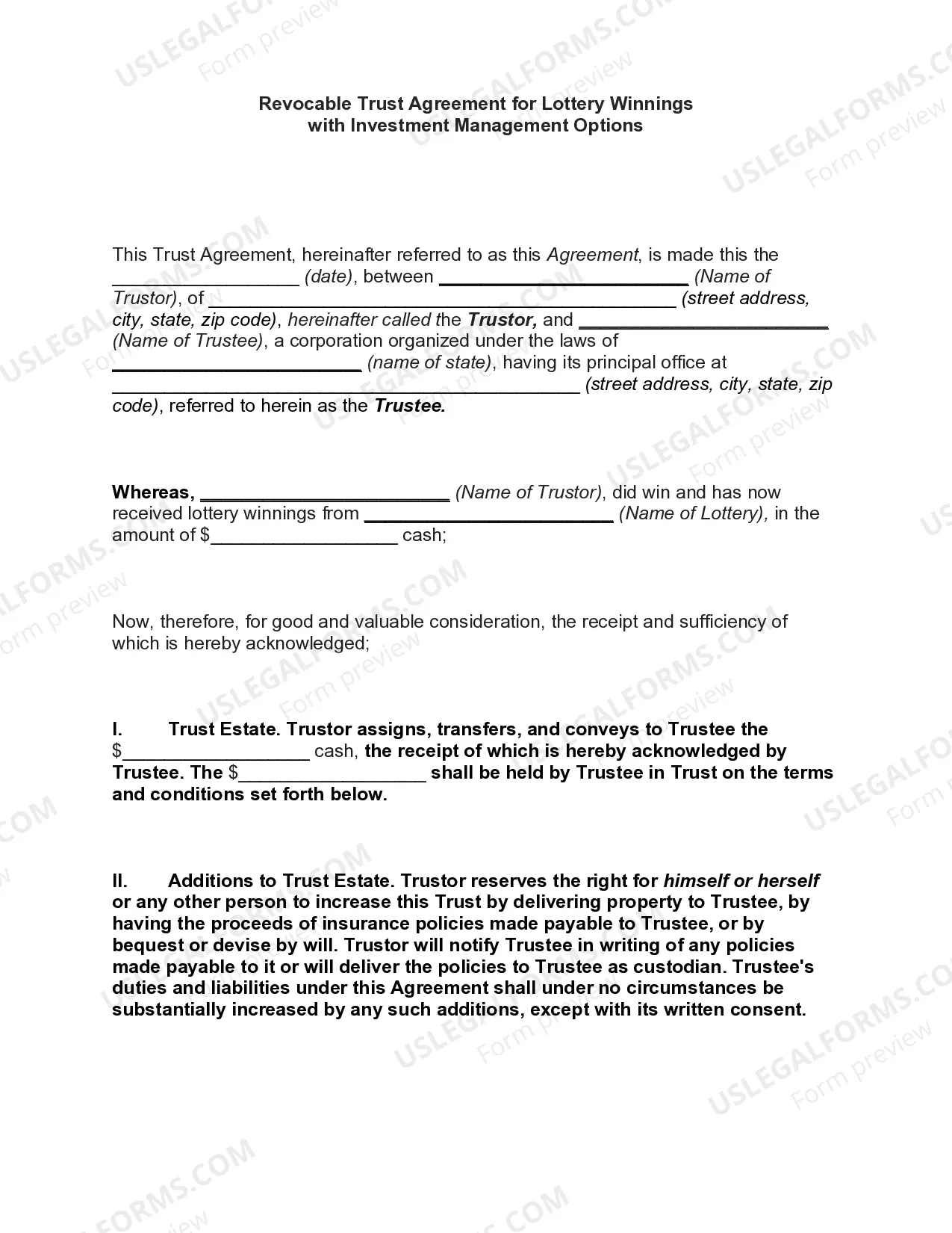 Revocable Trust for Lottery Winnings Thumbnail