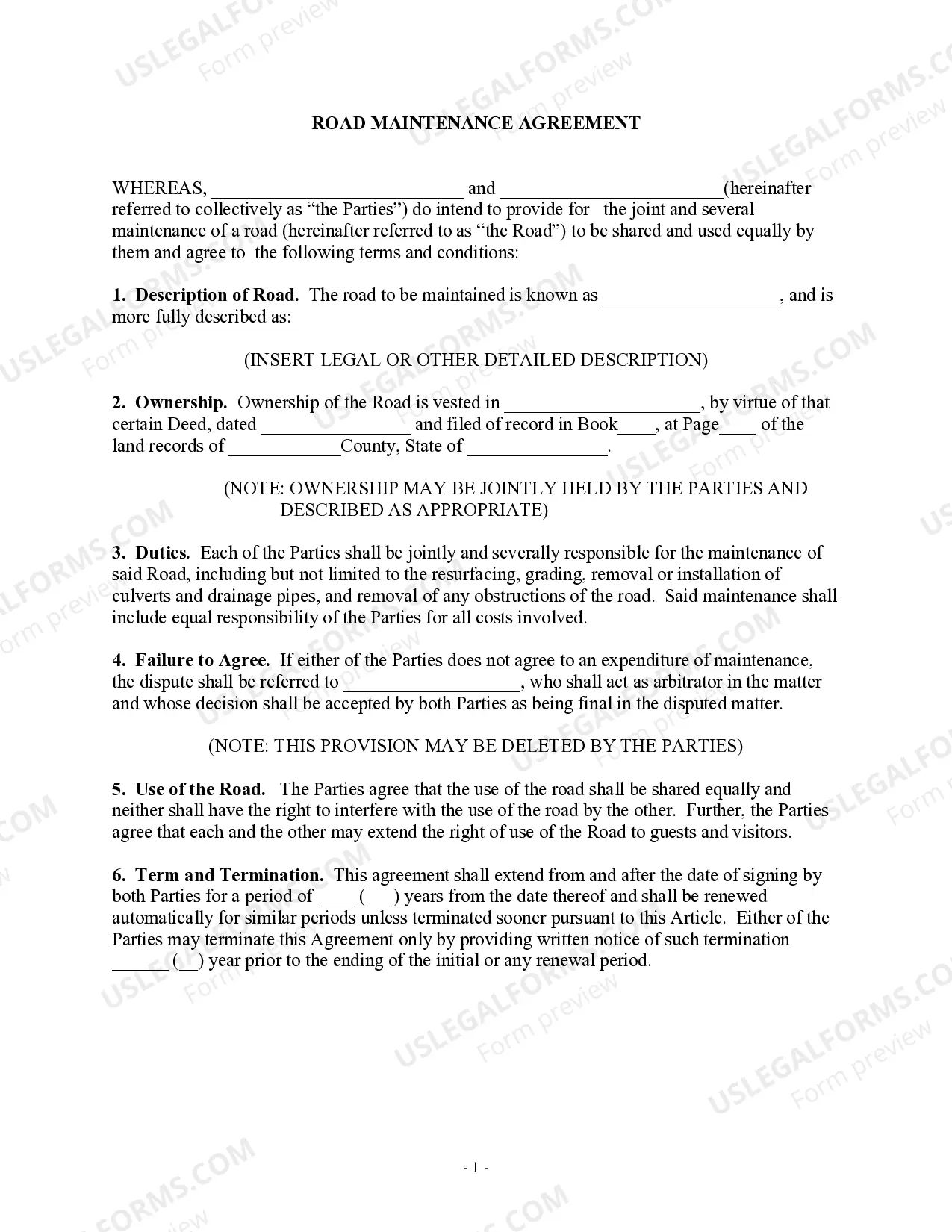 Road Maintenance Agreement Thumbnail