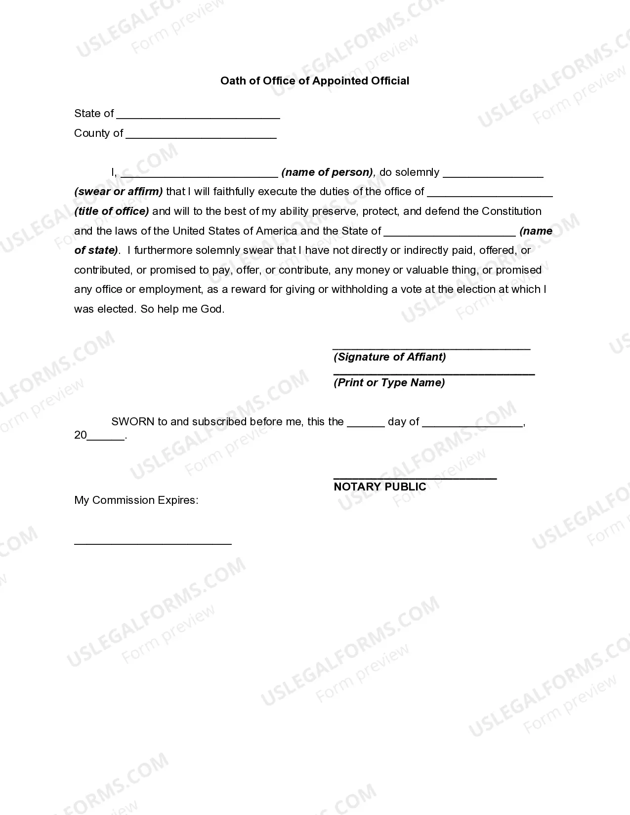 Oath of Office of Appointed Official Thumbnail