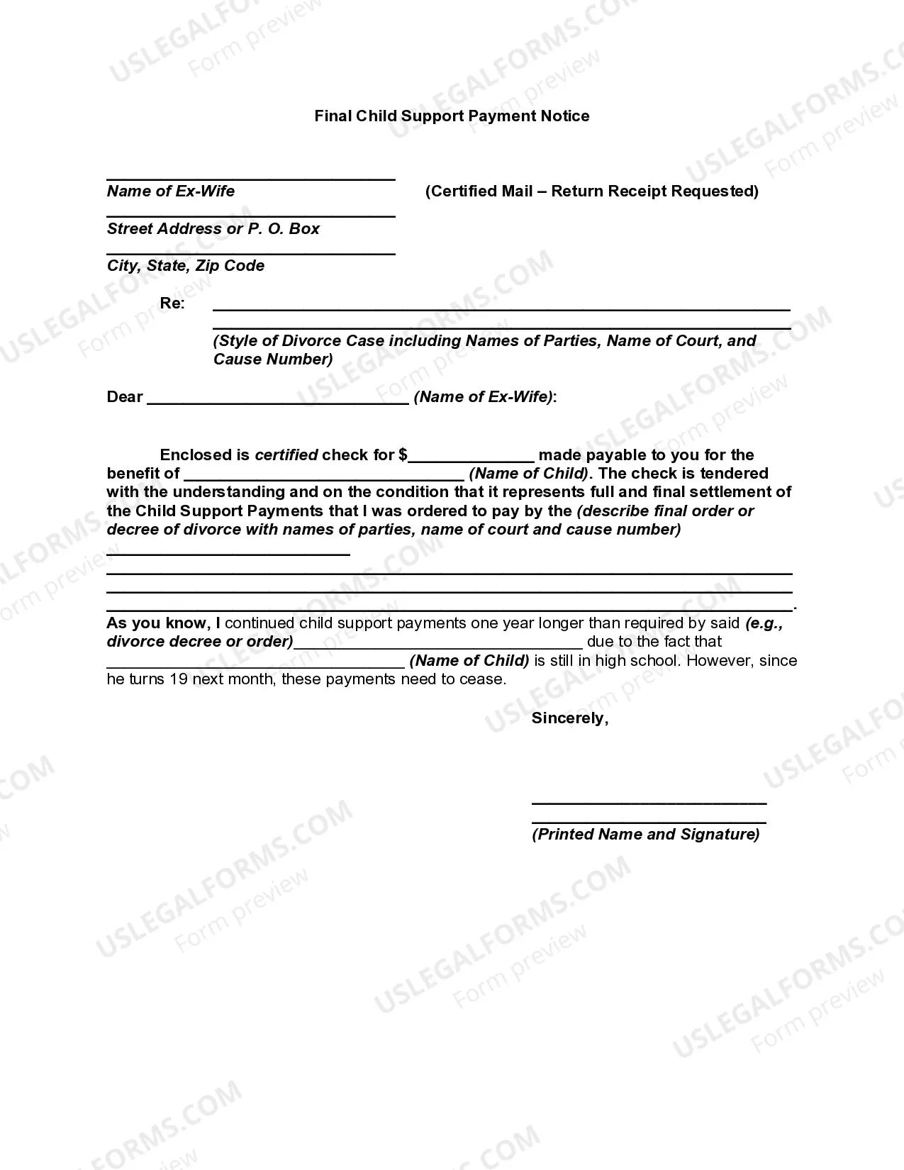 Final Child Support Payment Notice Thumbnail