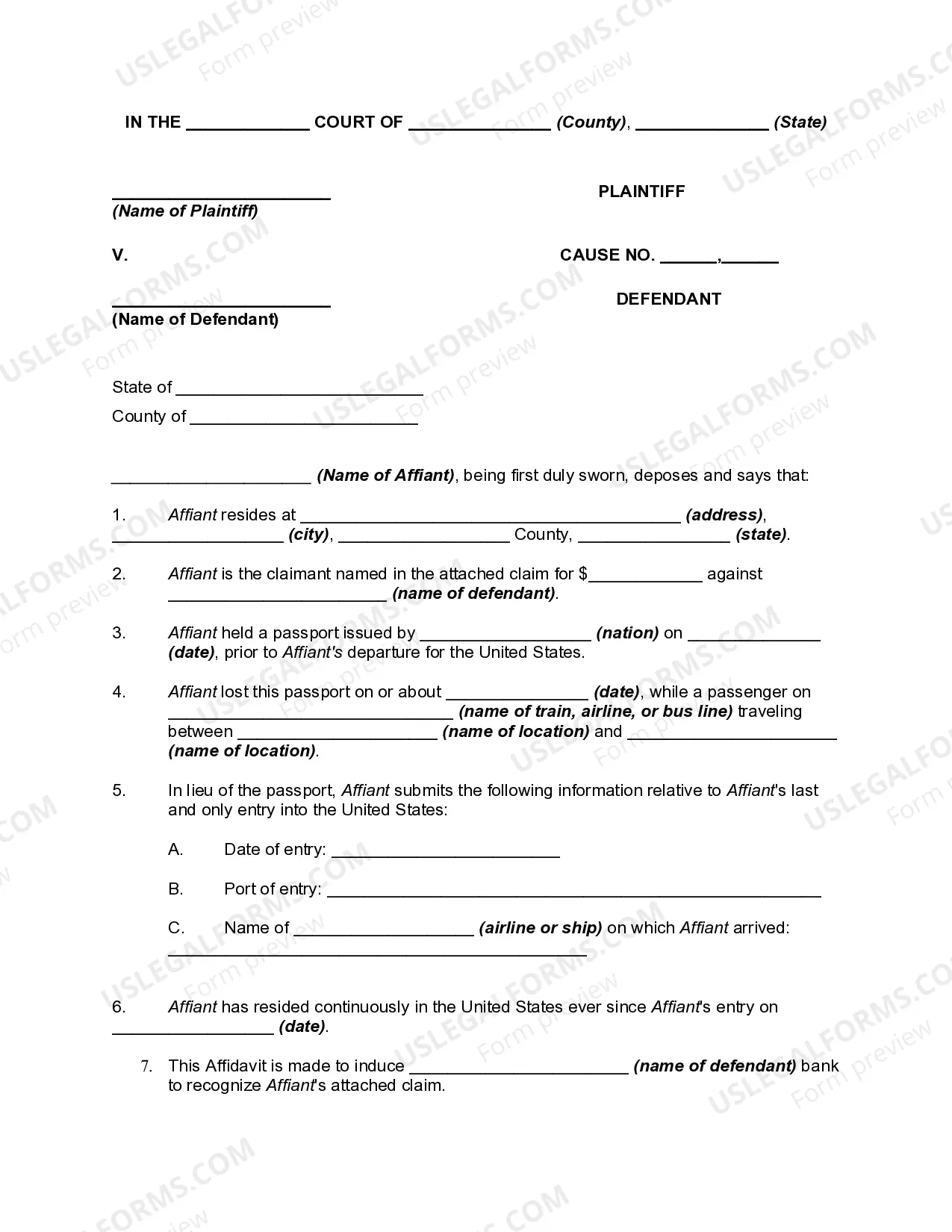 Affidavit In Lieu of Lost Passport Thumbnail