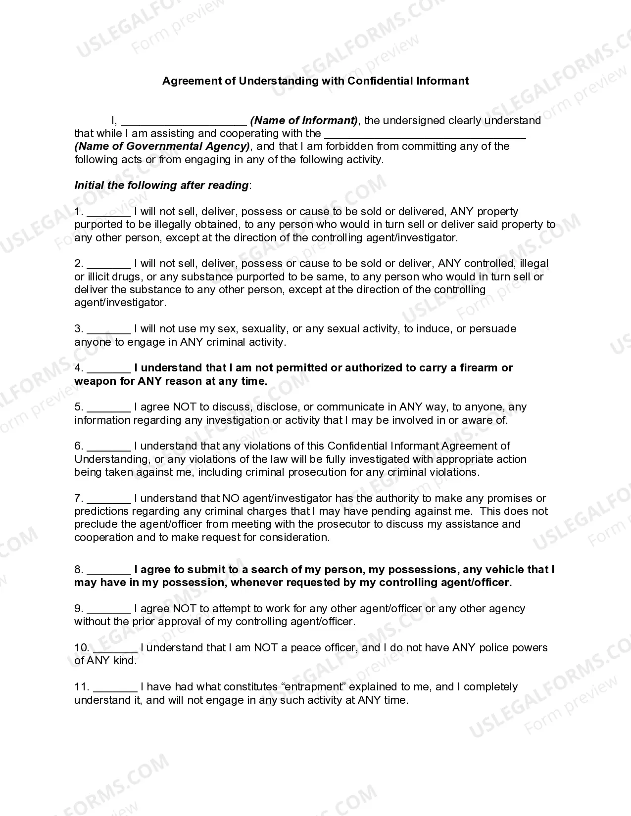 Agreement of Understanding with Confidential Informant Thumbnail