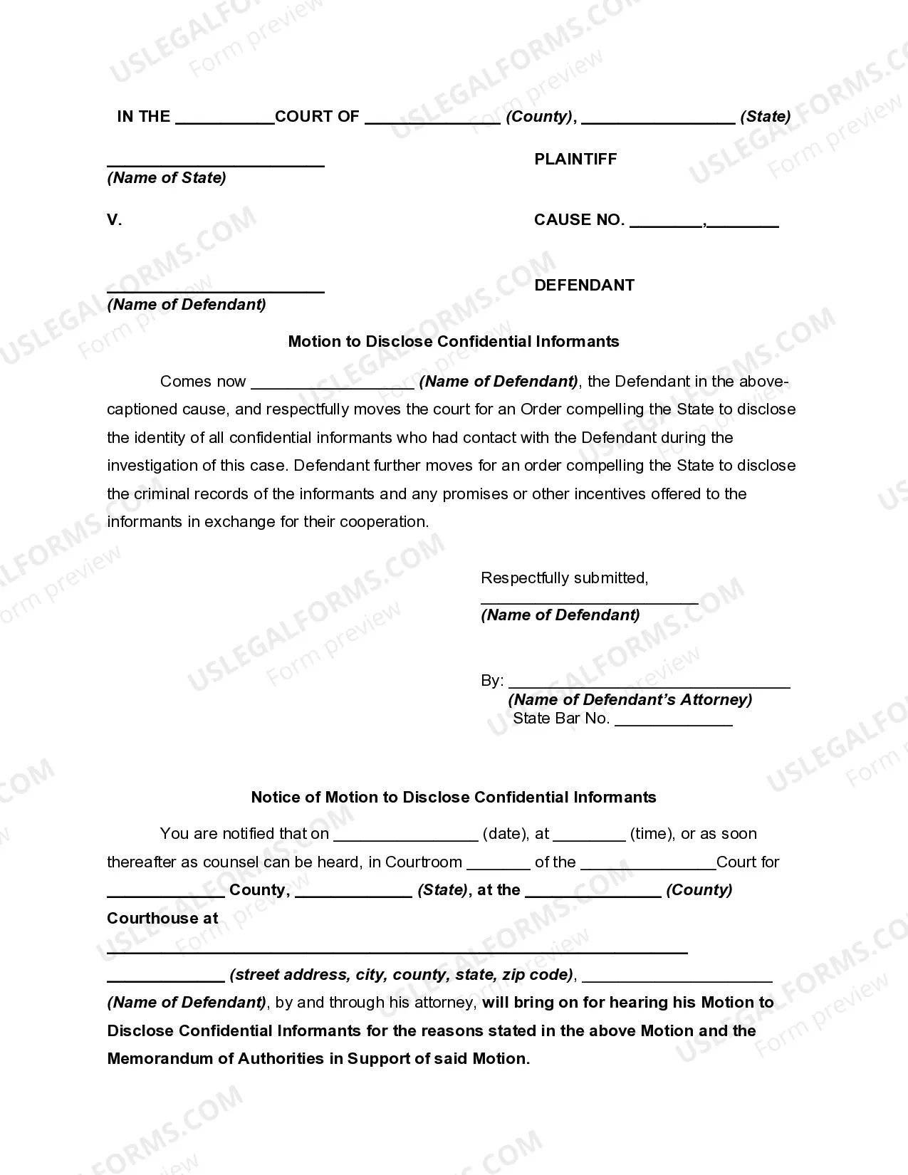 Motion to Disclose Confidential Informants - Release Thumbnail