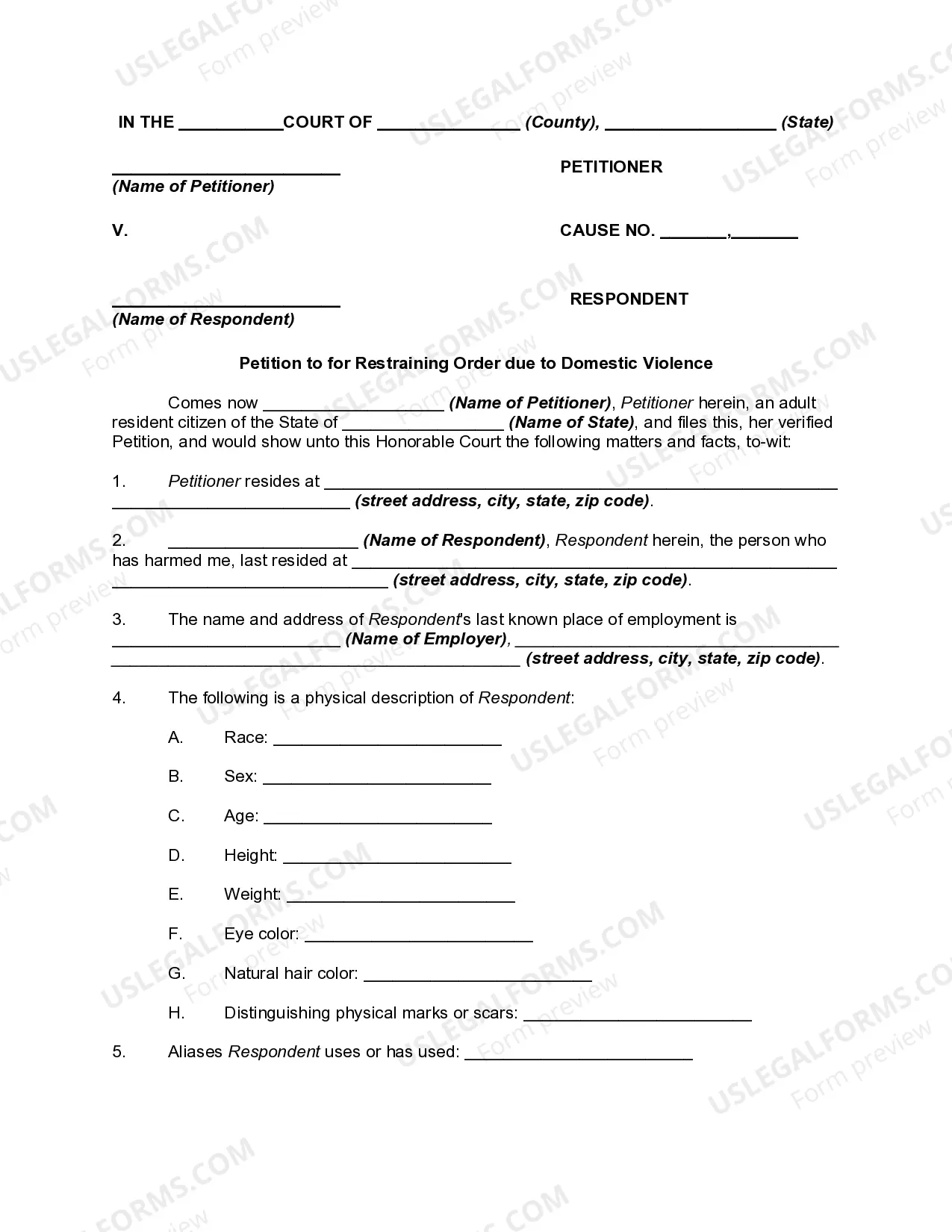 Petition to for Restraining Order due to Domestic Violence Thumbnail