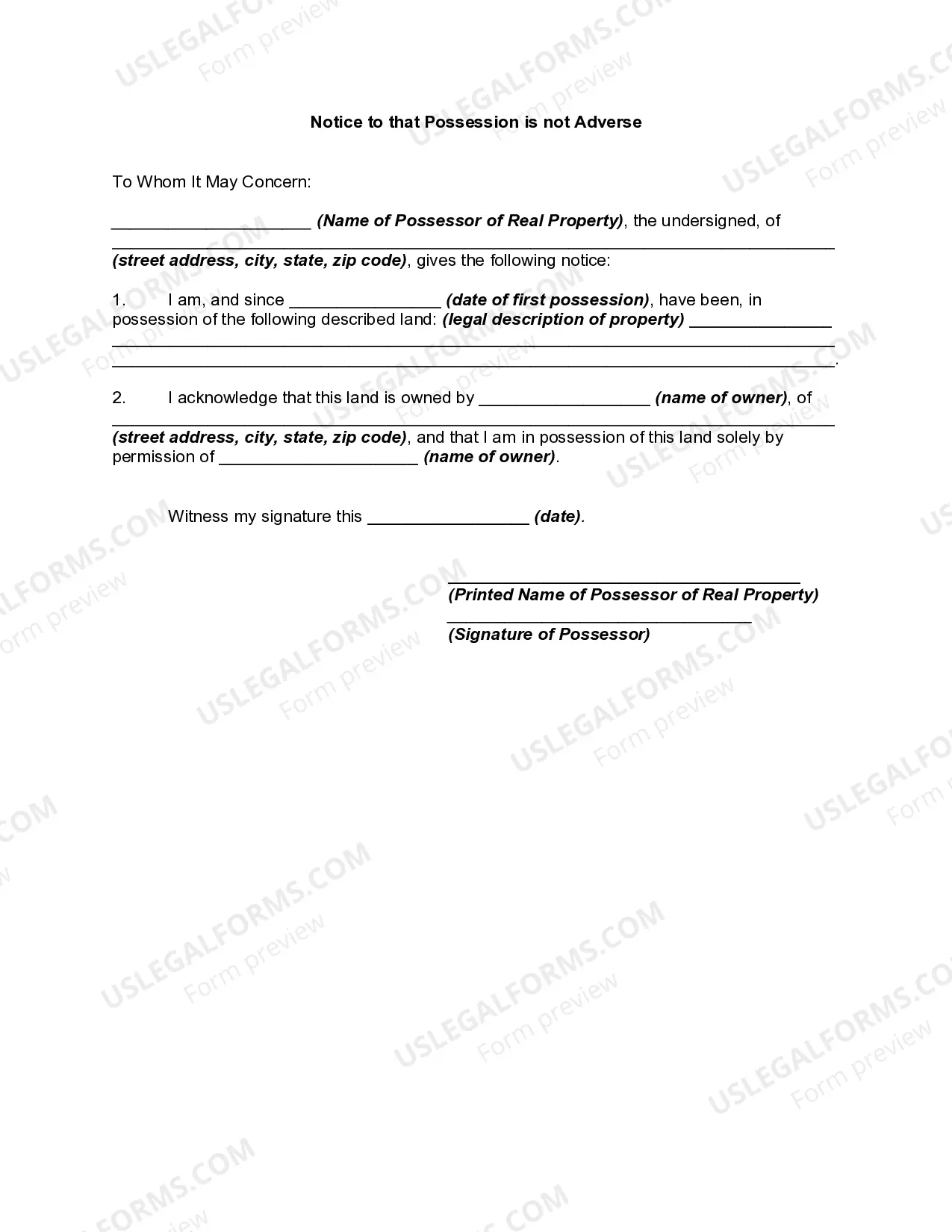 Notice to that Possession is not Adverse - Squatters Rights Thumbnail