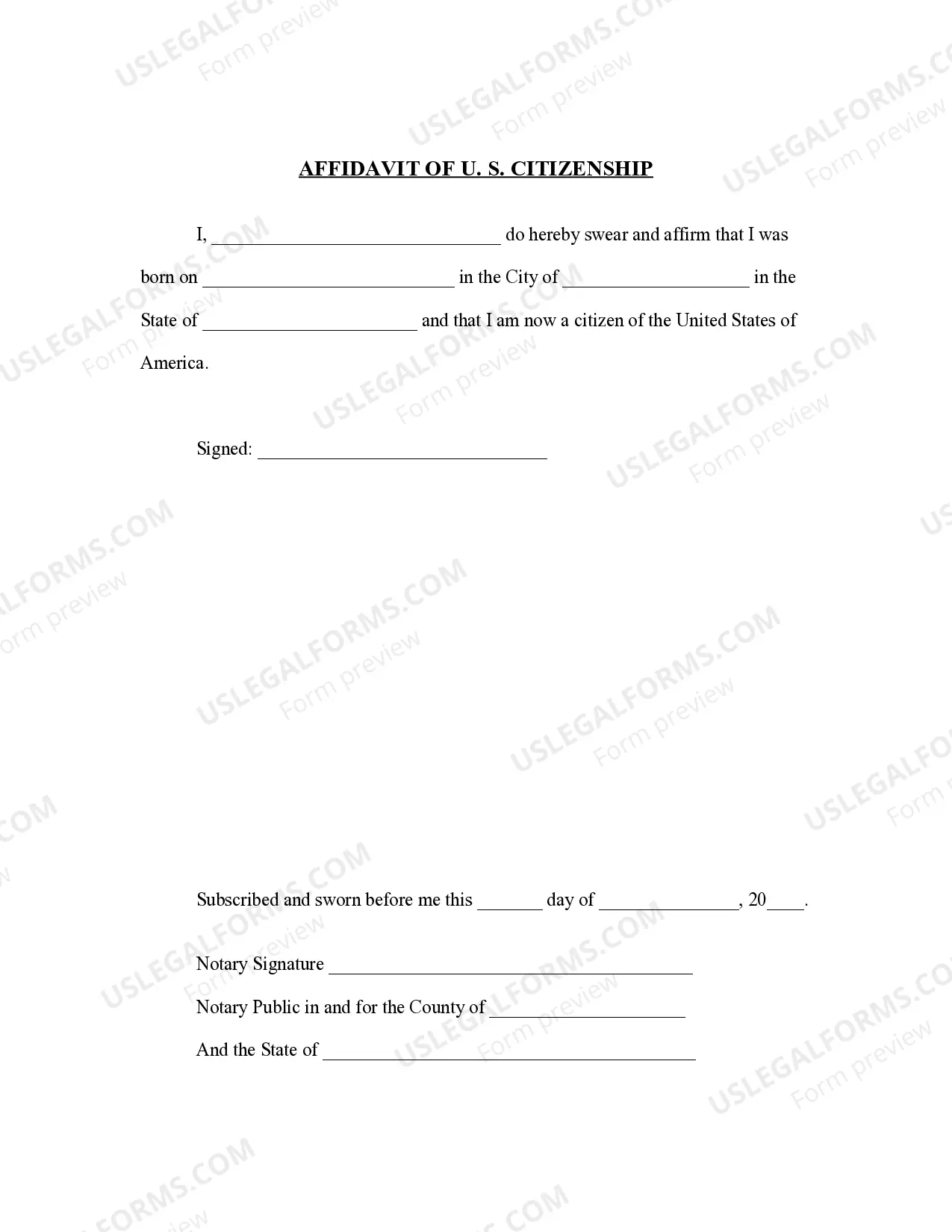 Affidavit of U. S. Citizenship Thumbnail