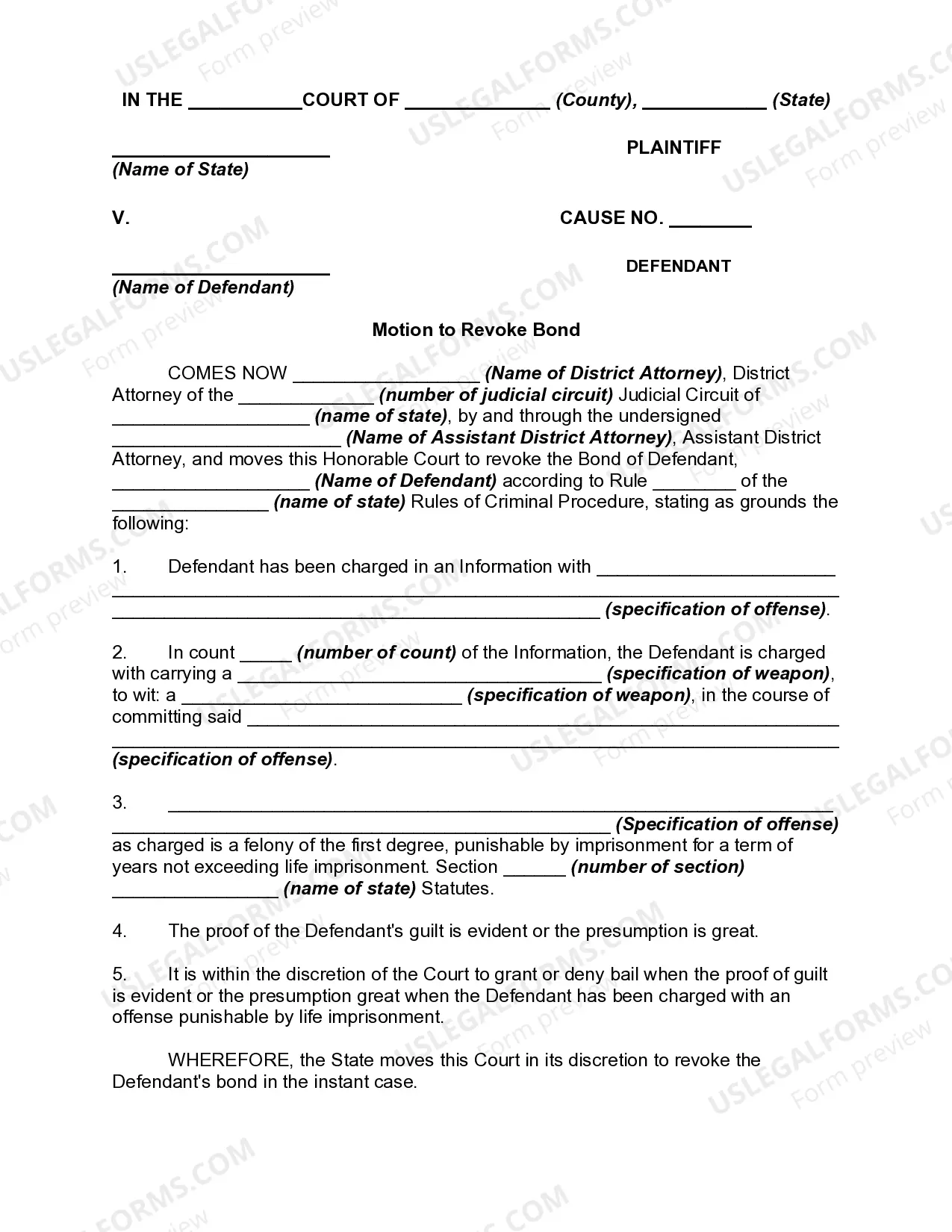 Motion to Revoke Bond When Charged with First Degree Felony Thumbnail