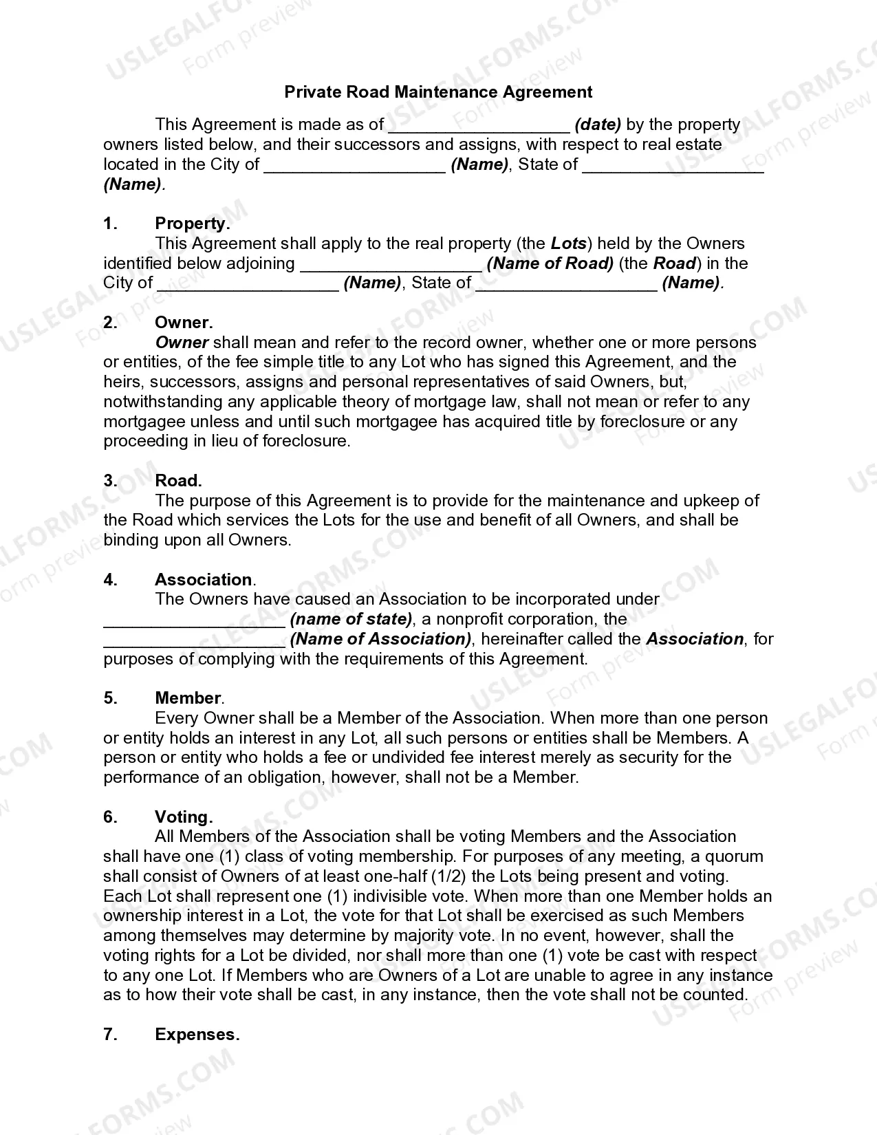 Private Road Maintenance Agreement Thumbnail