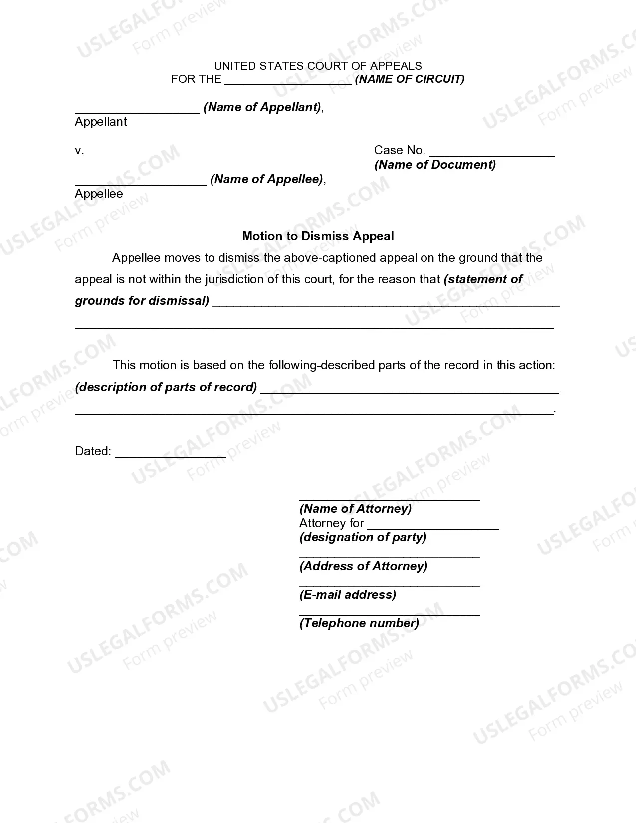 Motion to Dismiss Appeal - Not Within Jurisdiction of Court Thumbnail