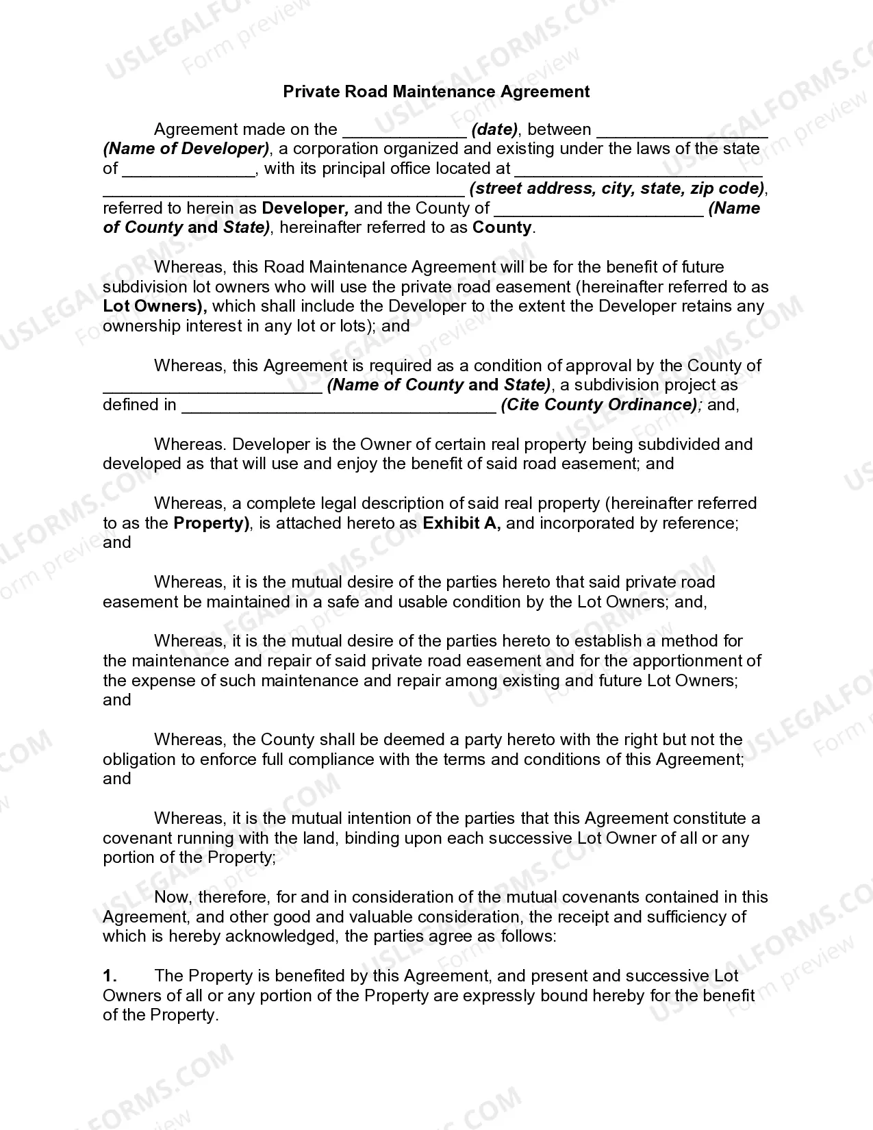 Private Road Maintenance Agreement Thumbnail