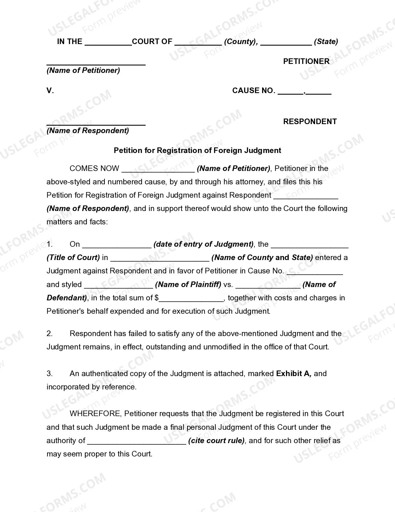 Petition for Registration of Foreign Judgment Thumbnail