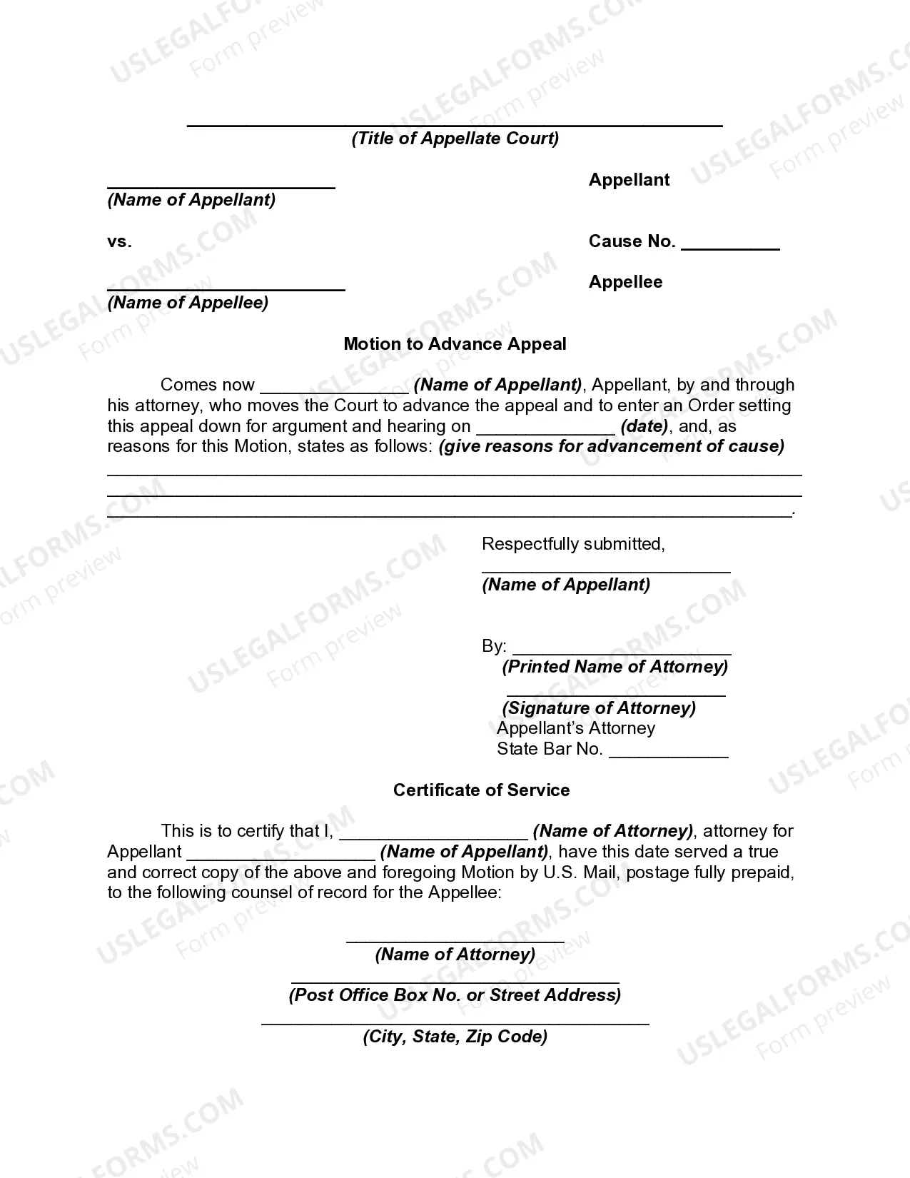Motion to Advance Cause on Calendar Thumbnail