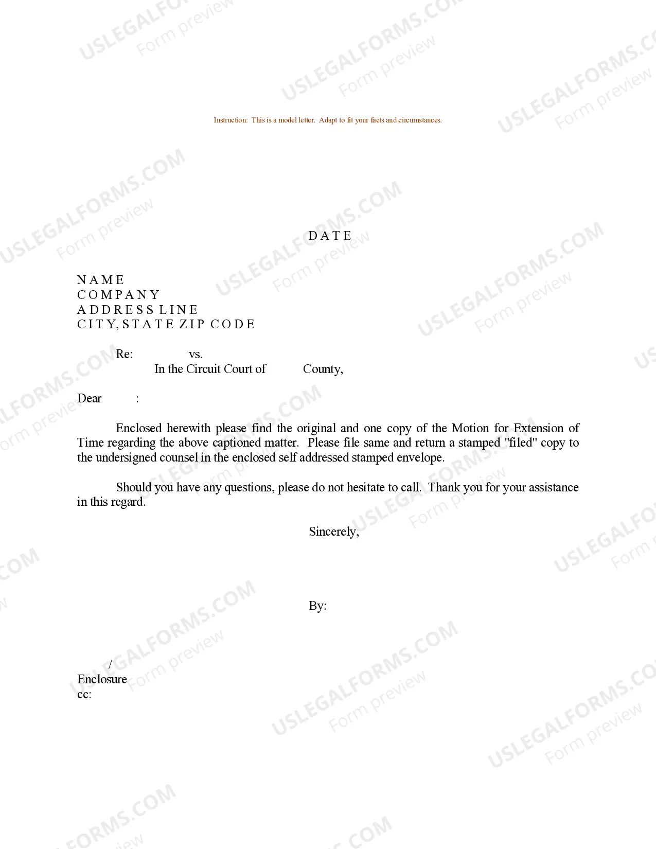 Sample Letter for Motion for Extension of Time Thumbnail