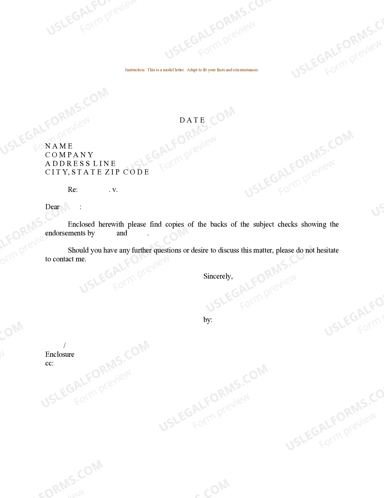 Sample Letter regarding Check Endorsements Thumbnail