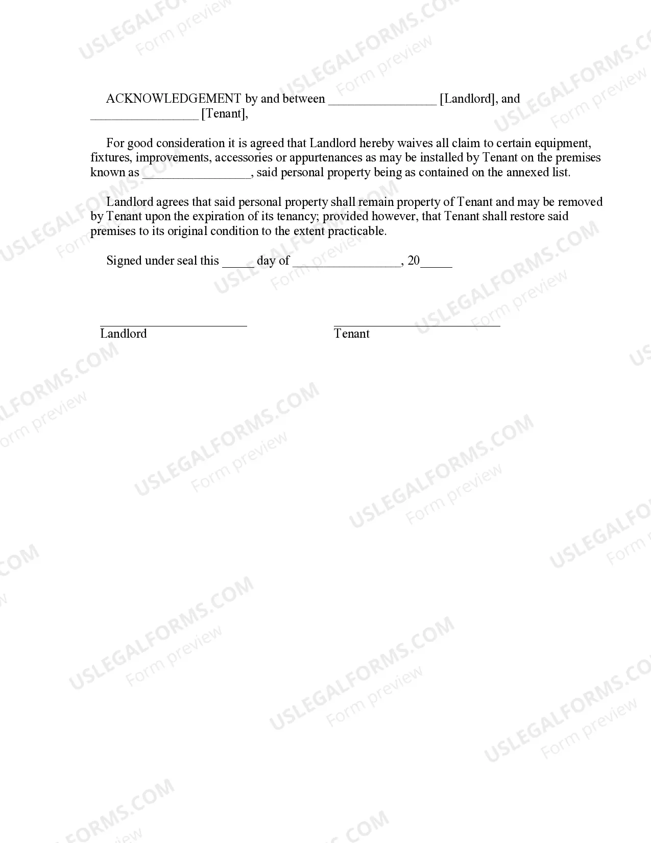 Waiver of Landlord to Annexed Fixtures Thumbnail