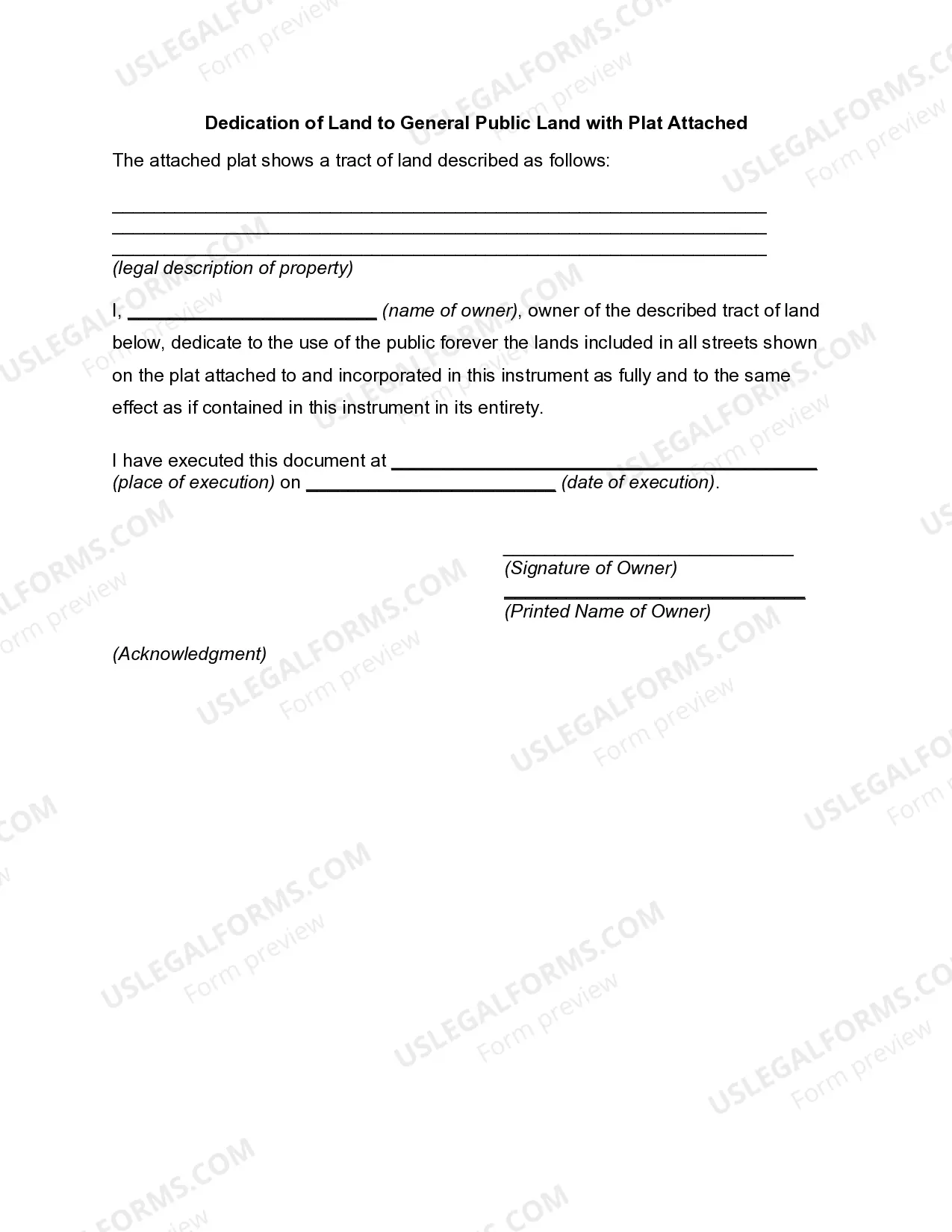 Dedication of Land to General Public Land with Plat Attached Thumbnail