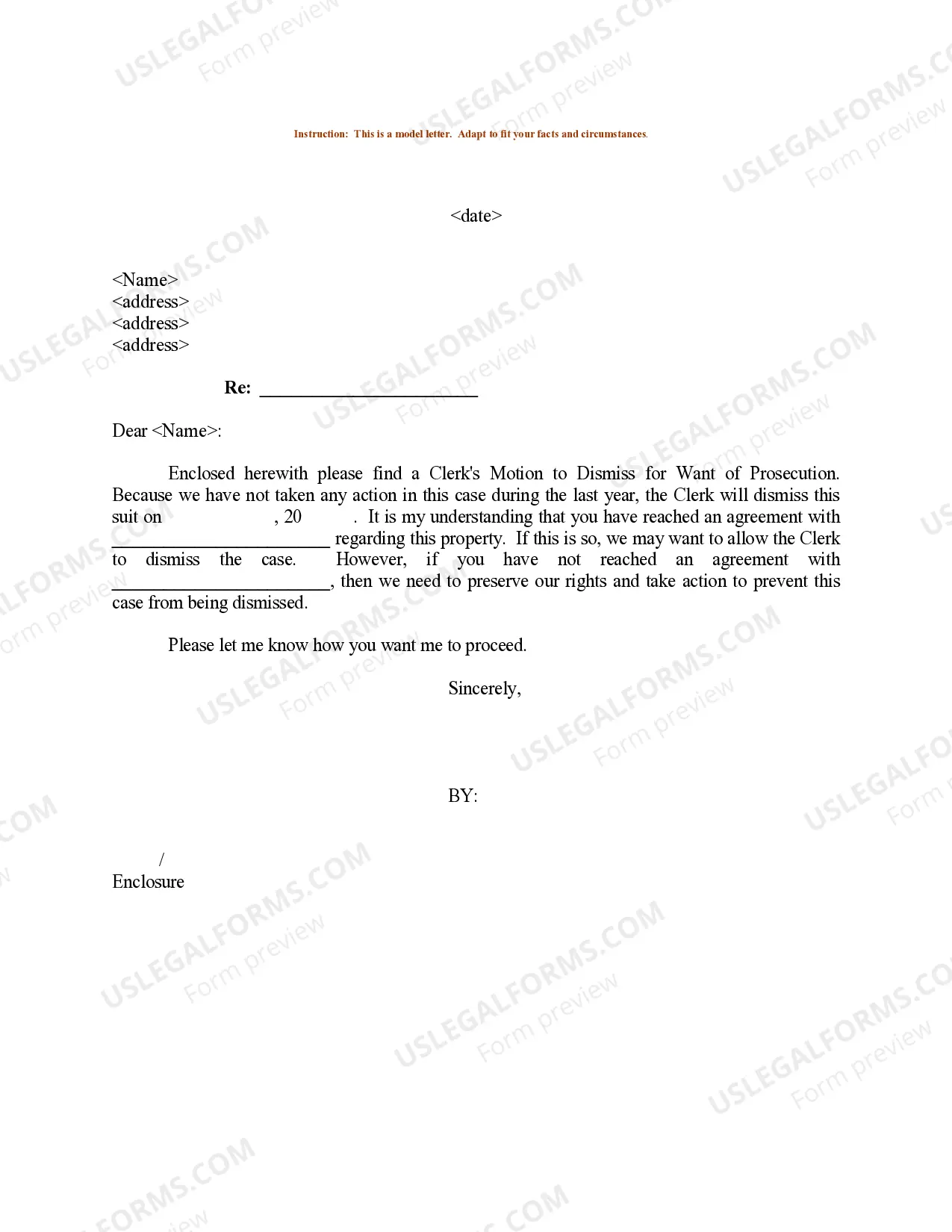 Sample Letter for Motion to Dismiss for Want of Prosecution Thumbnail