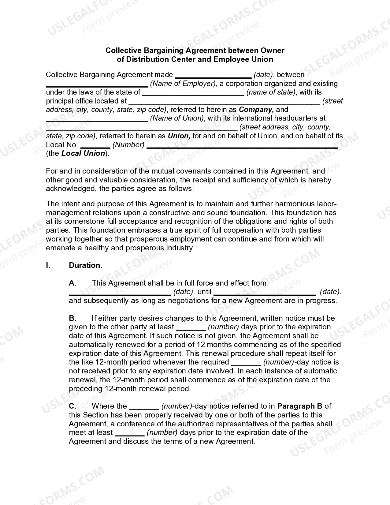 Collective Bargaining Agreement between Owner of Distribution Center and Employee Union Thumbnail