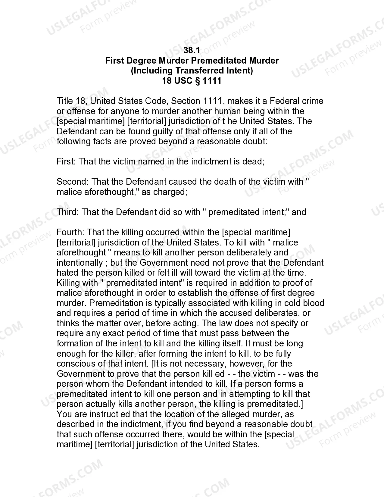 Jury Instruction - First Degree Murder - Premeditated Murder - Transferred Intent Thumbnail