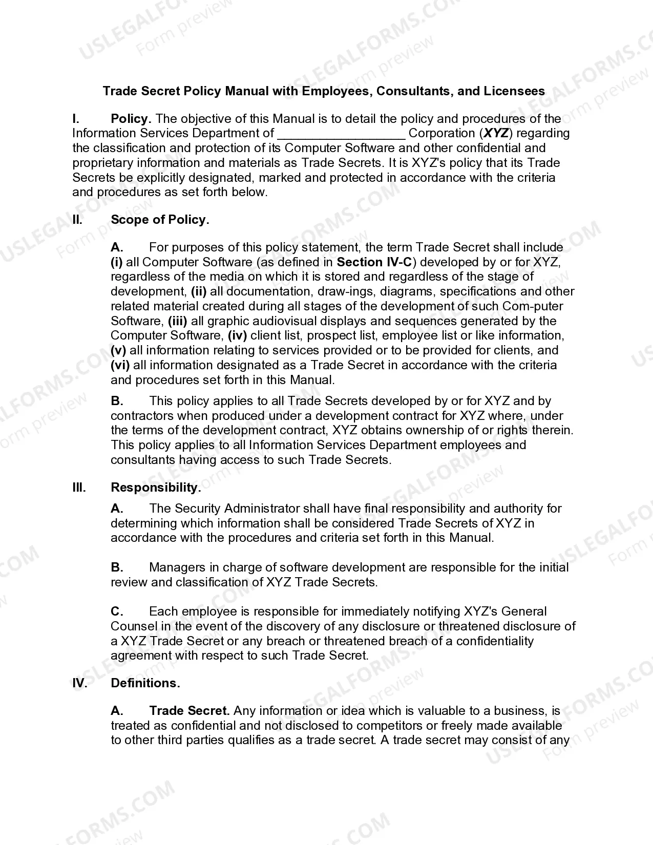 Trade Secret Policy Manual with Employees, Consultants, and Licensees Thumbnail