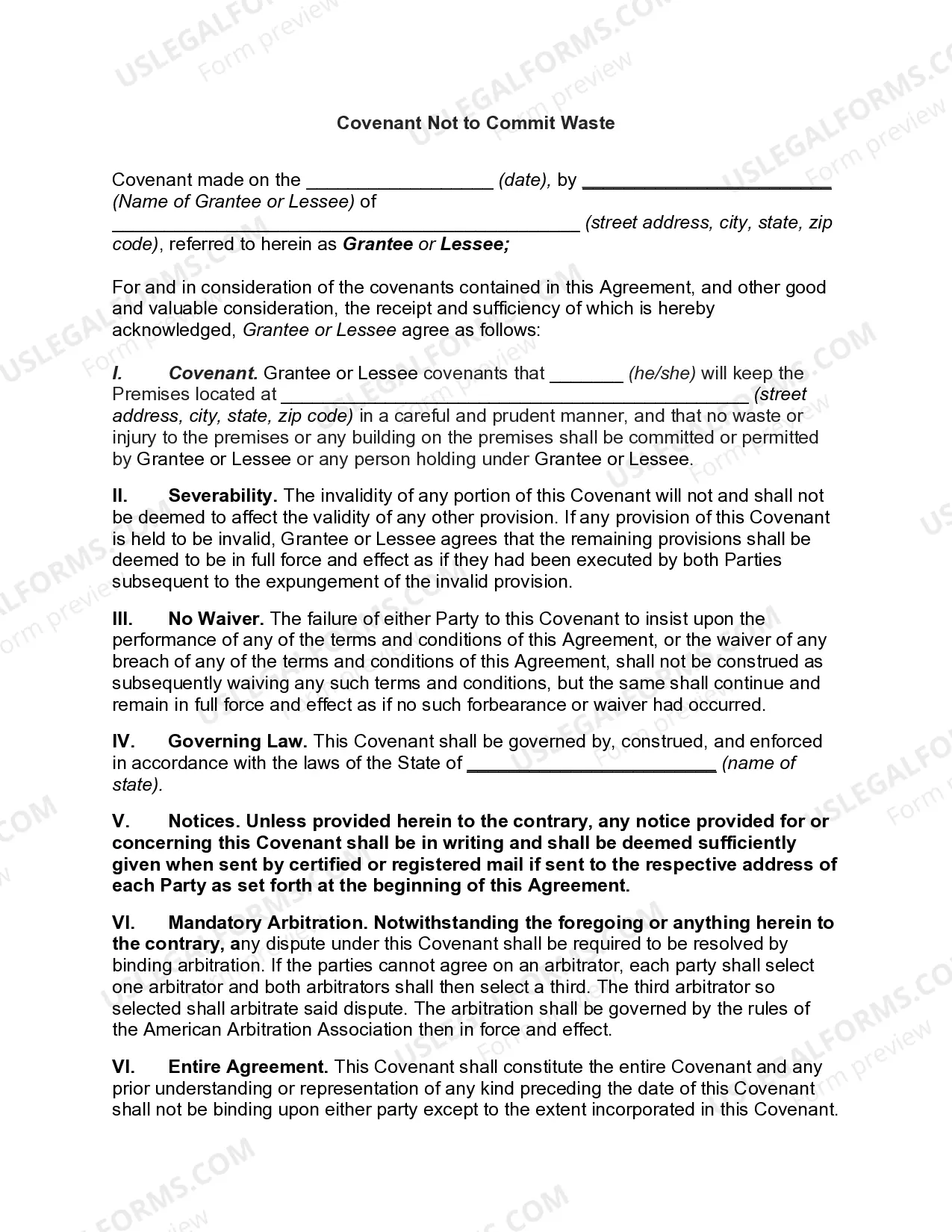 Covenant Not to Commit Waste Thumbnail