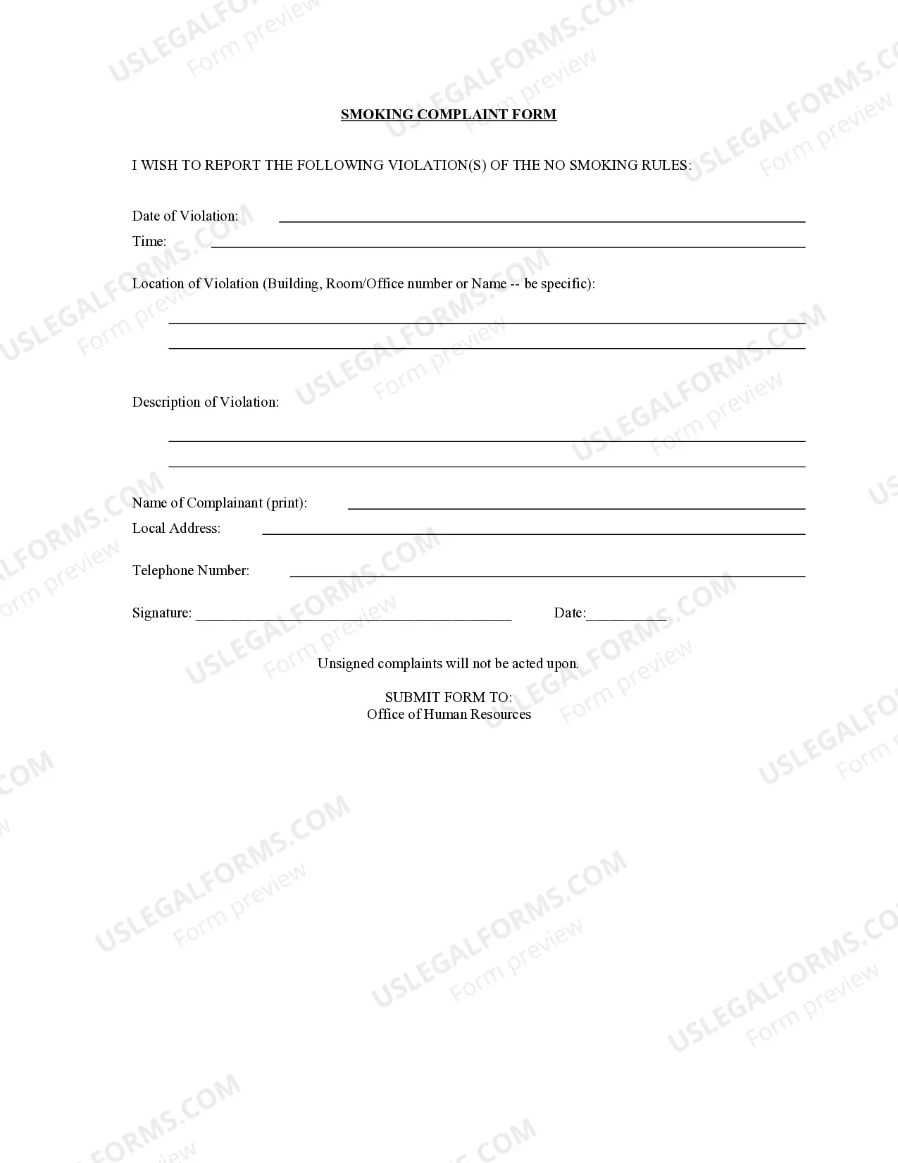 Smoking Complaint Form Thumbnail