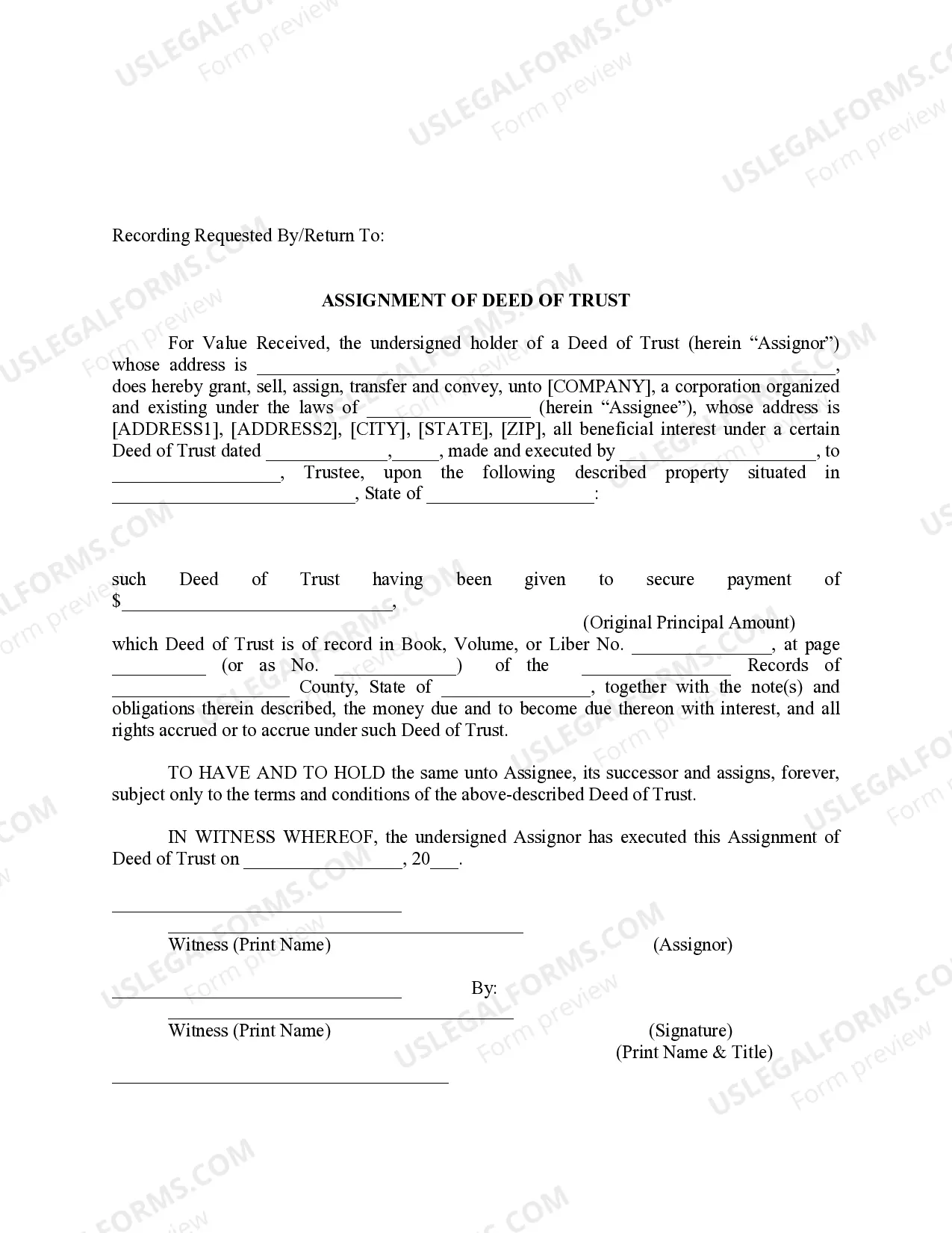 Multistate Fannie Mae Assignment of Deed of Trust with Property Description - Single Family Thumbnail