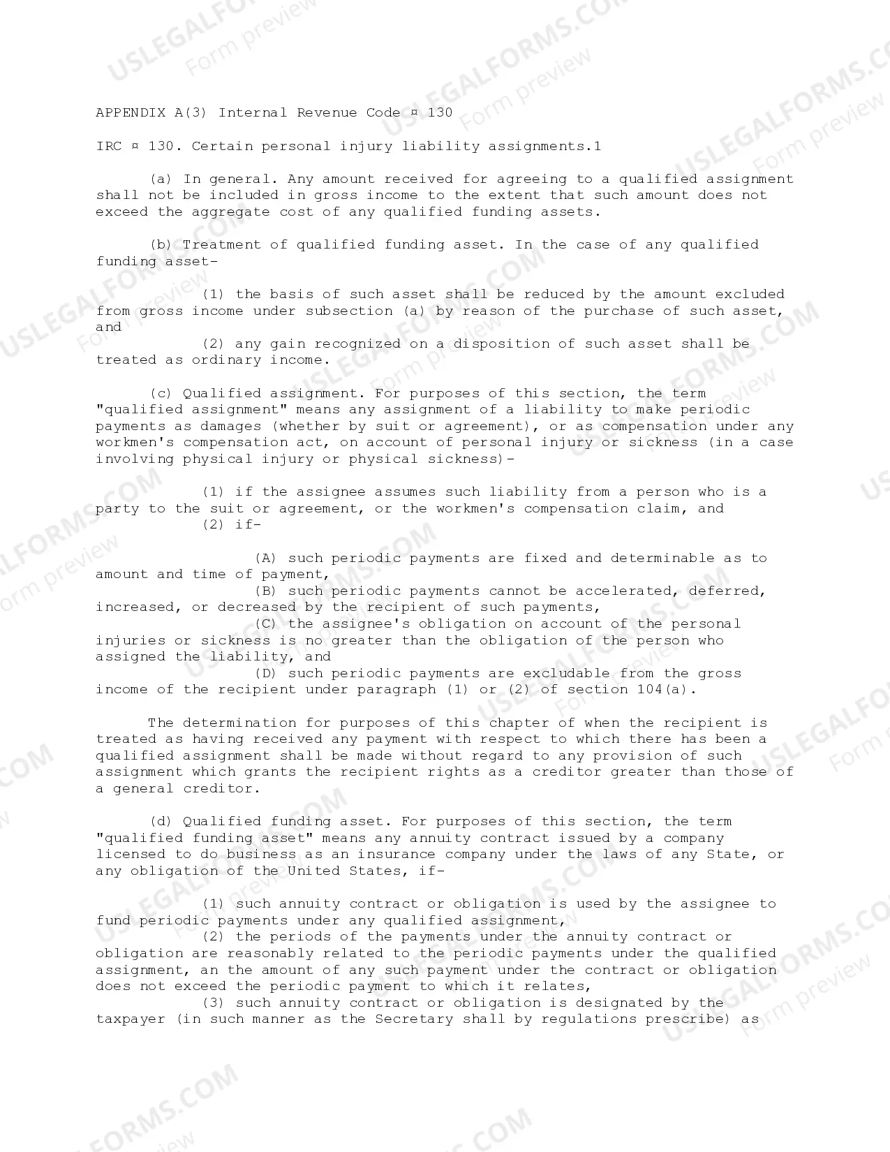 Certain Personal Injury Liability Assignments IRS Code 130 Thumbnail