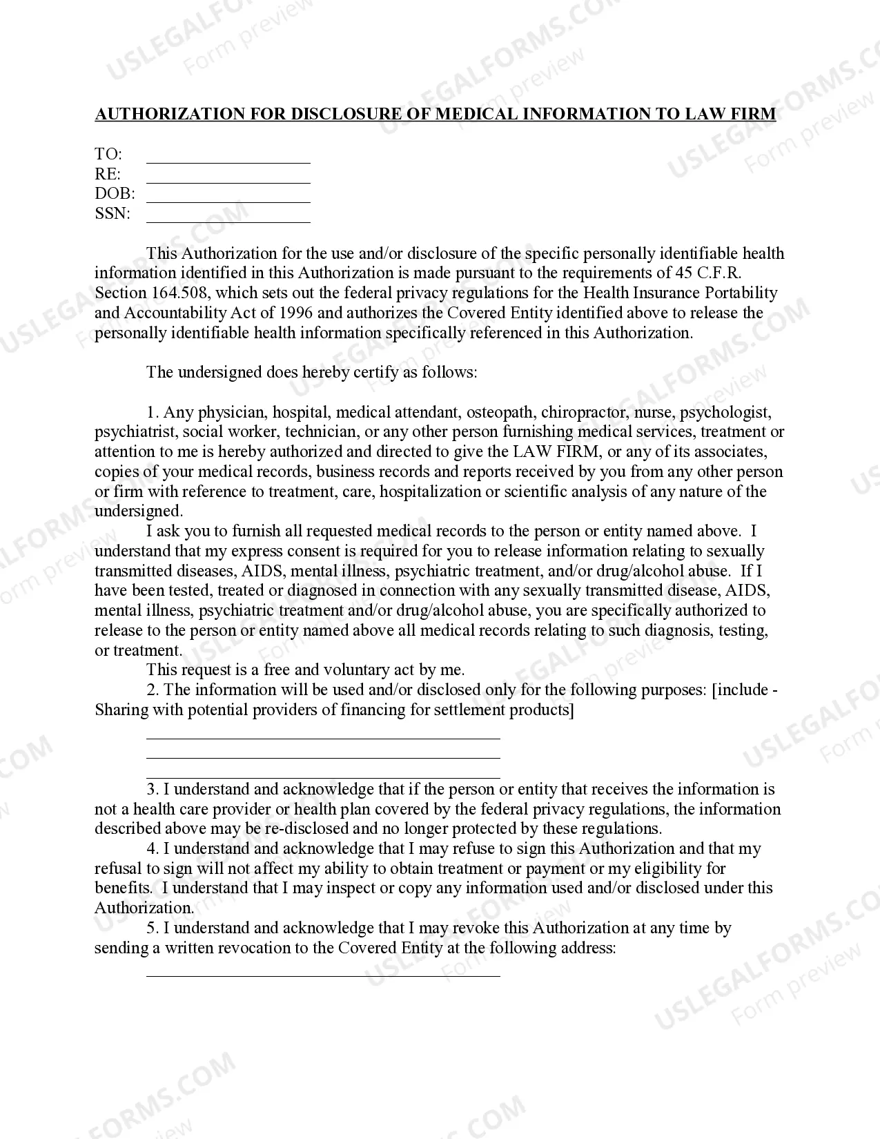 Authorization for Disclosure of Medical Information to Law Firm Thumbnail