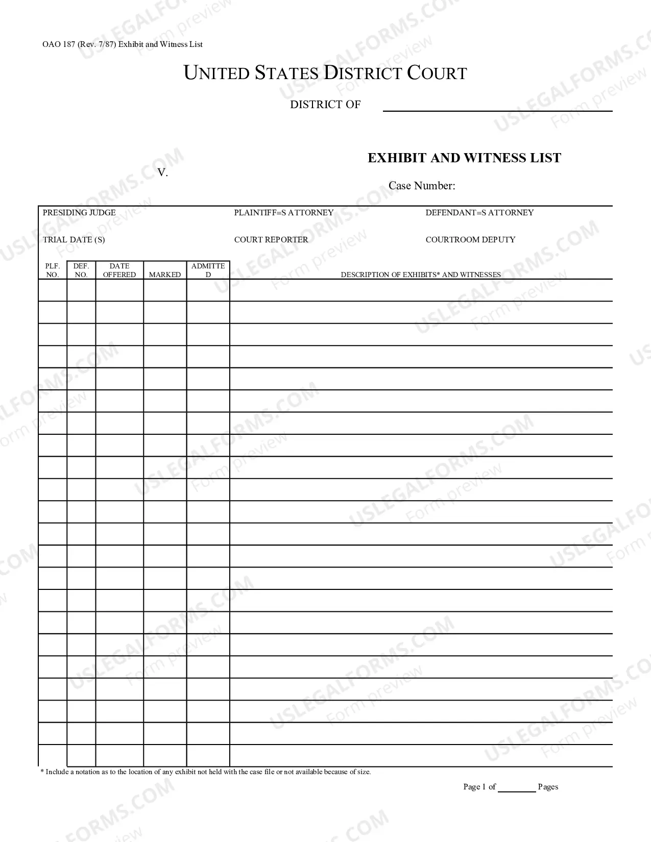 Exhibit and Witness List Thumbnail