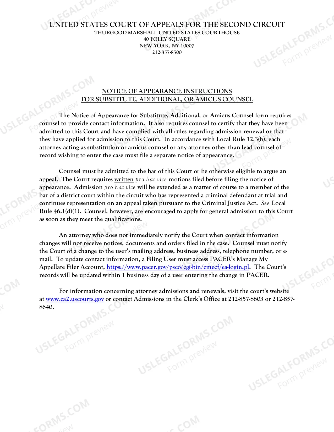 Notice of appearance form and instructions for substitute,additional or amicus counsel Thumbnail