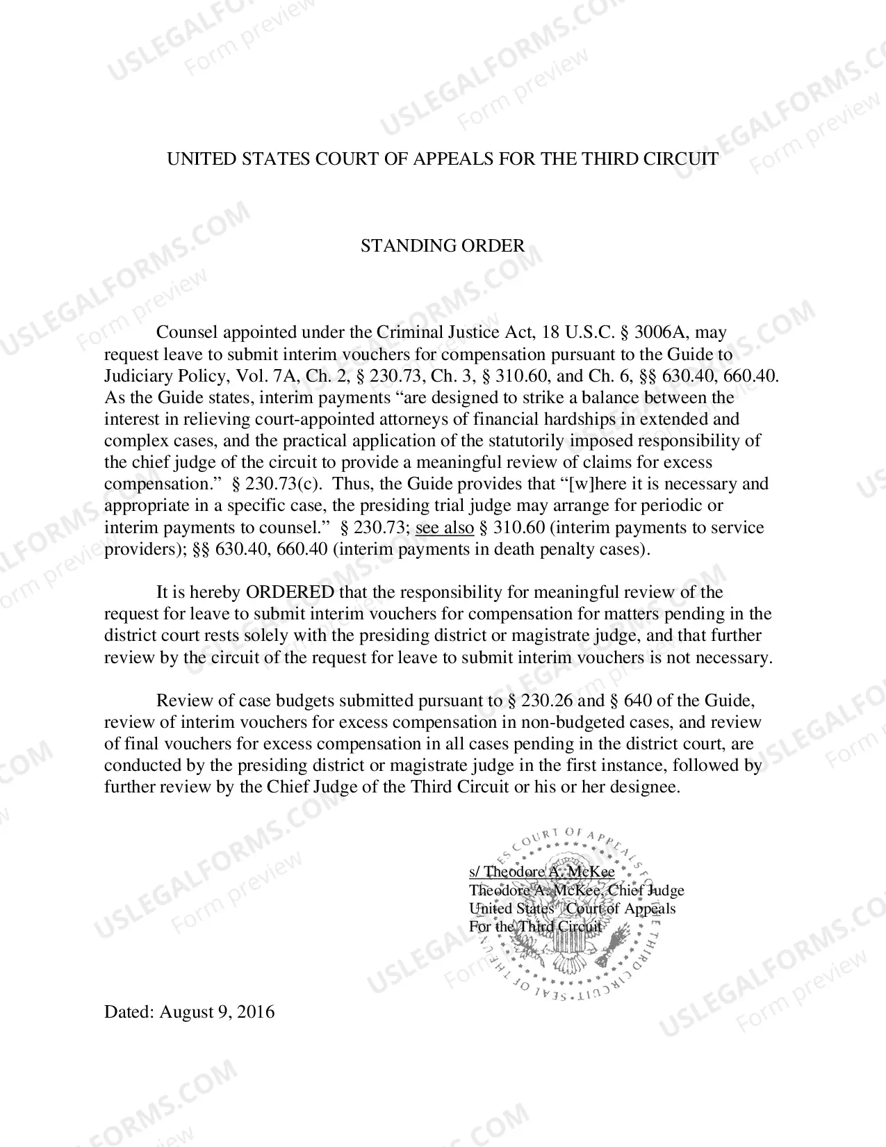 Standing Order on Requests for Leave to Submit Interim Vouchers in the District Court Thumbnail