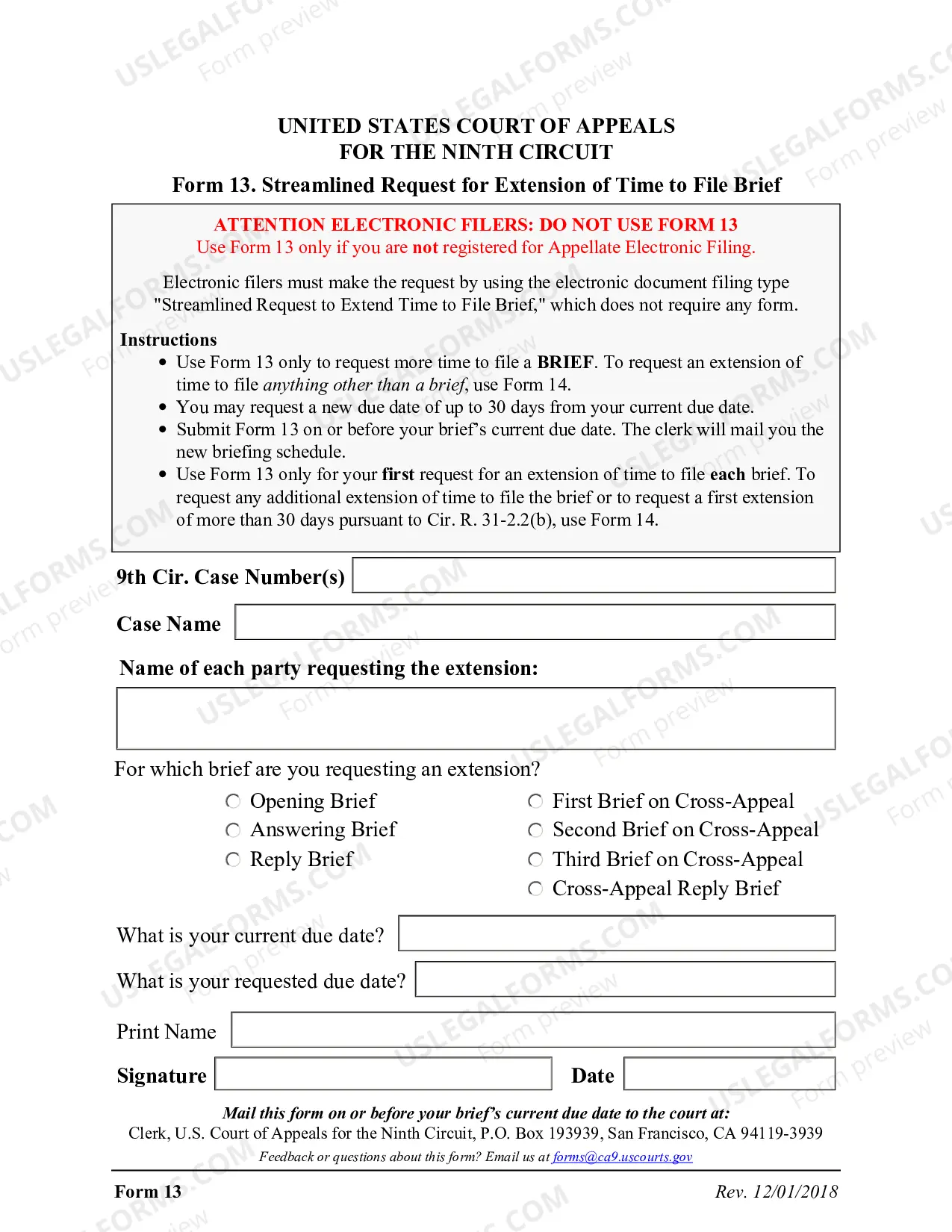 Form 13 - Initial Streamlined Request for Extension of Time to File Brief Thumbnail