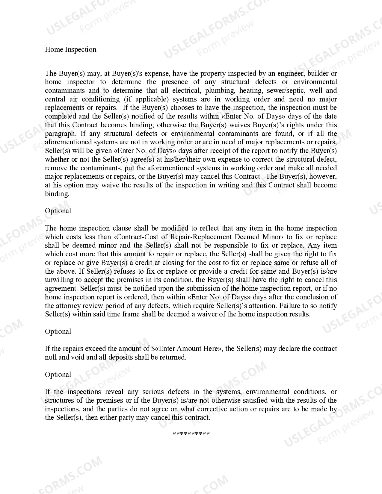 Home Inspection Clauses: Contract for Real Property Thumbnail