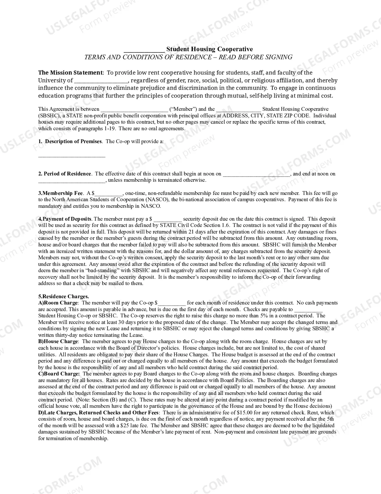 Housing Cooperative Contract - Terms and Conditions of Residence Thumbnail