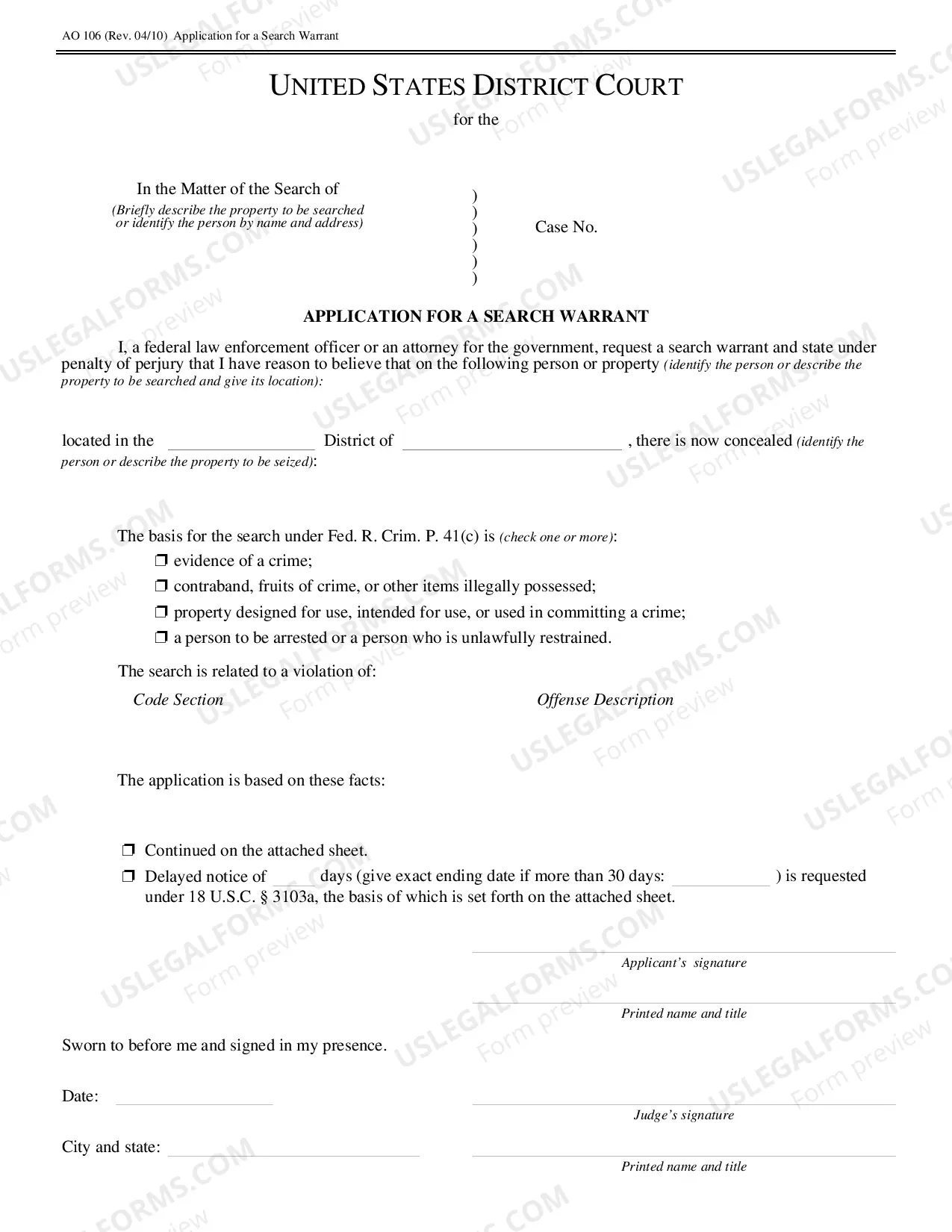 Application for a Search Warrant Thumbnail