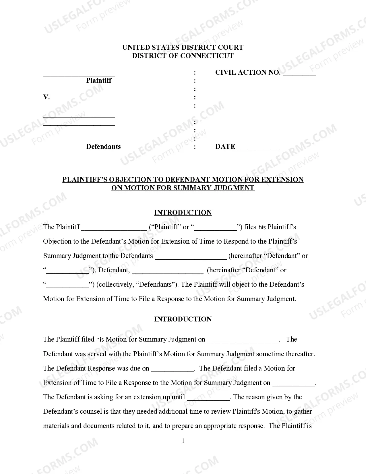 Plaintiff's Objection to Extension on Motion for Summary Judgment Thumbnail