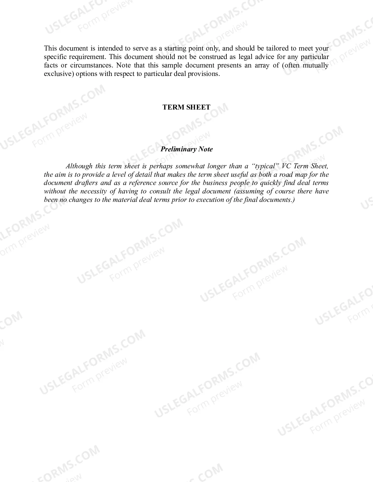 Term Sheet - Series A Preferred Stock Financing of a Company Thumbnail